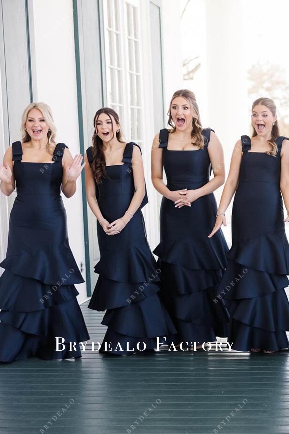dark navy square neck bridesmaid dress