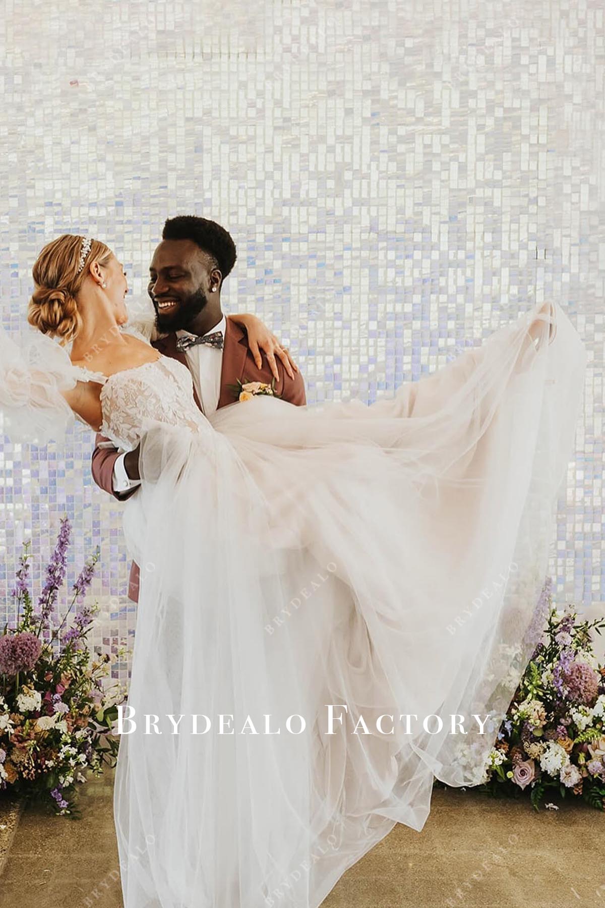 delicate a line wedding dress