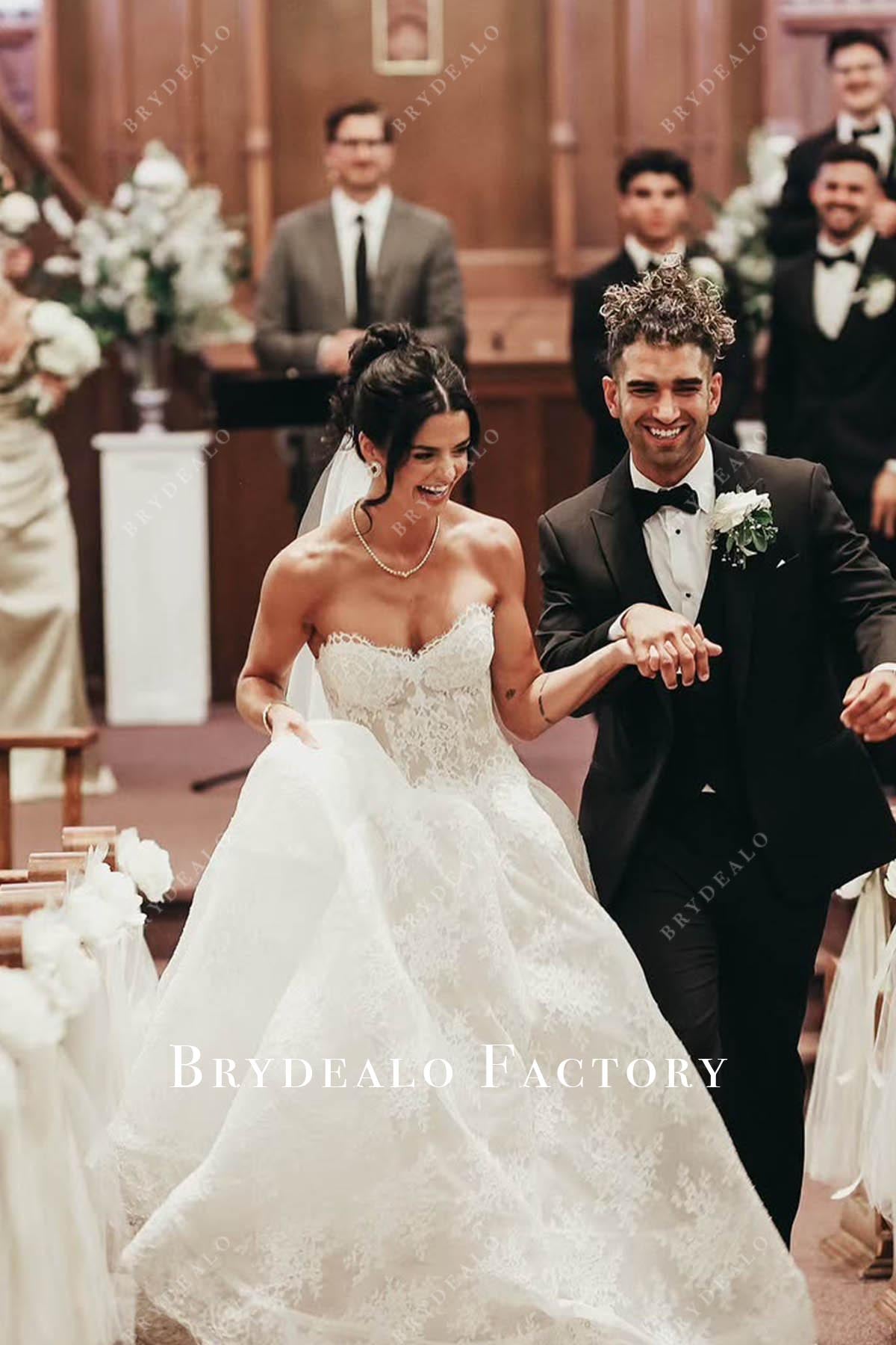 delicate lace a line wedding dress