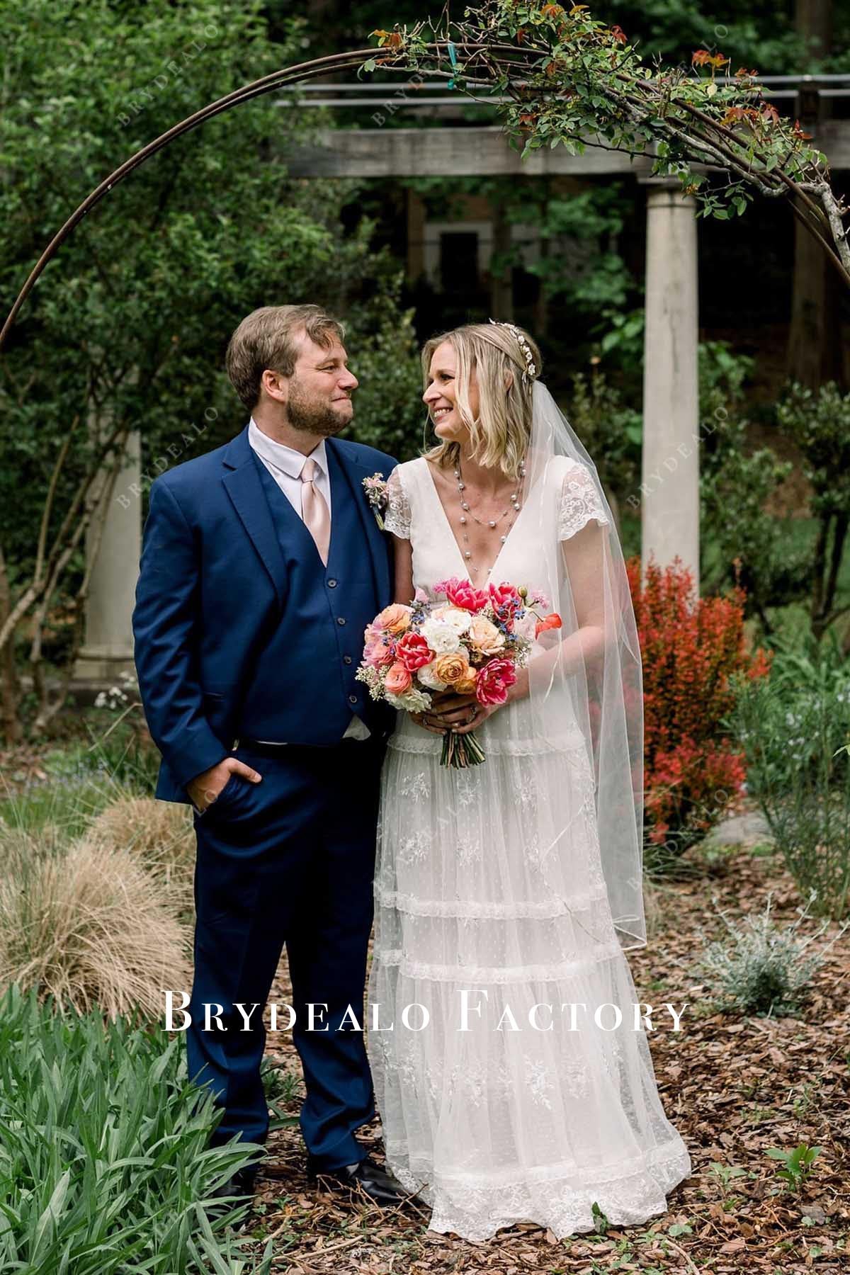 delicate lace a line wedding dress