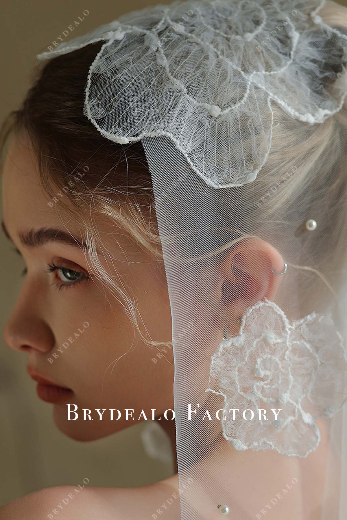 delicate lace applique bridal veil