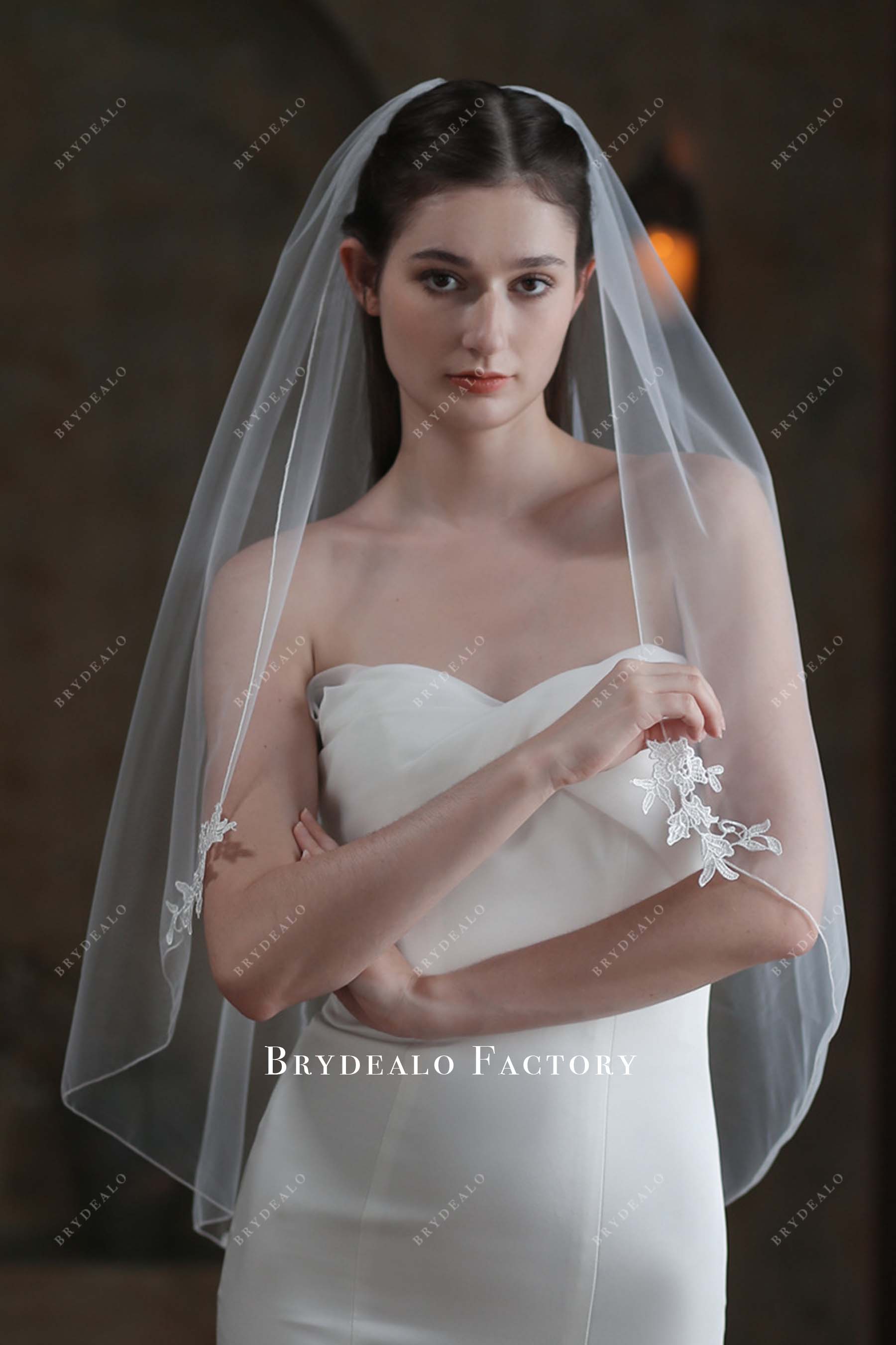 delicate lace appliques tulle bridal veil