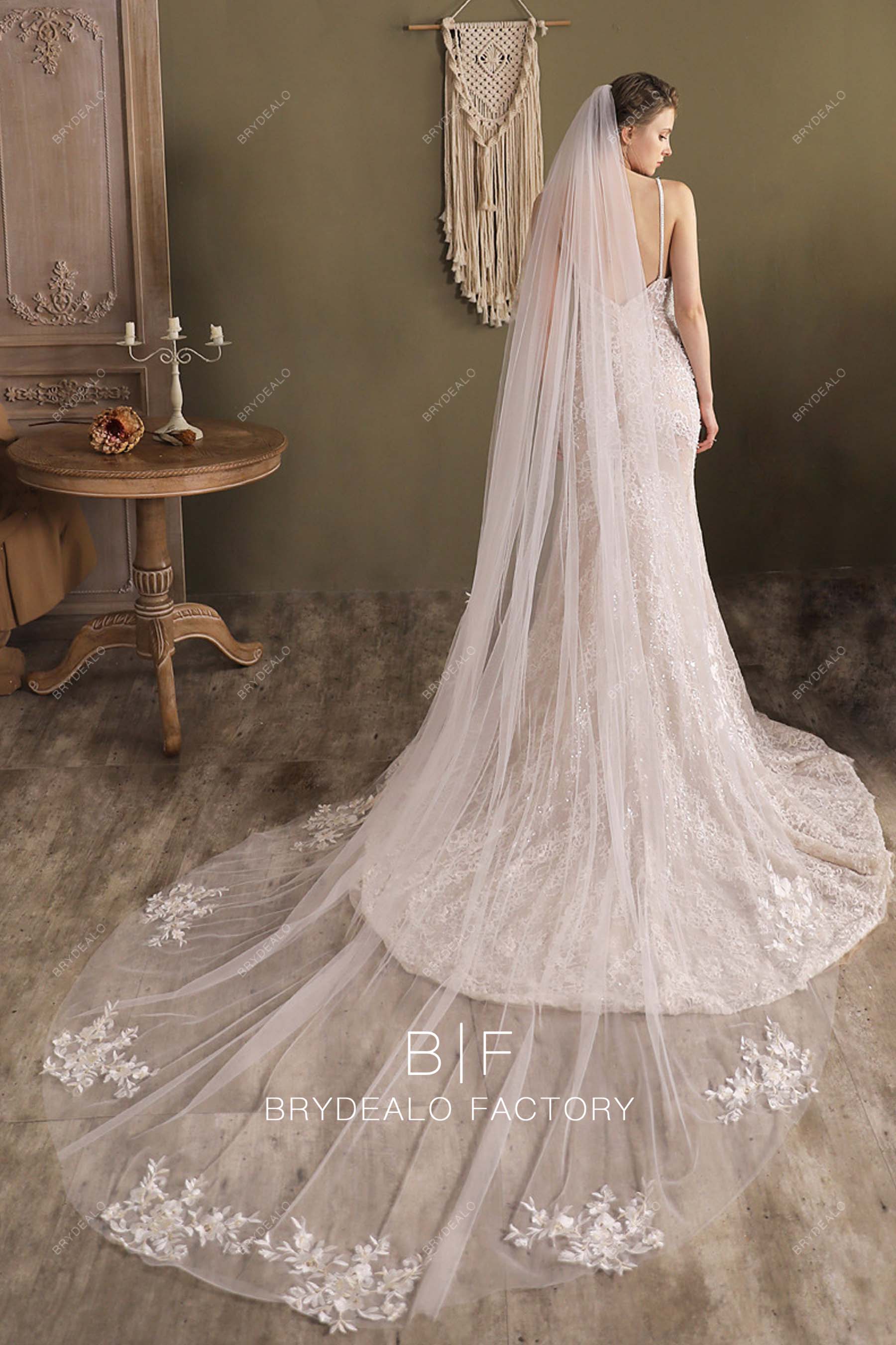 delicate lace raw cut bridal veil