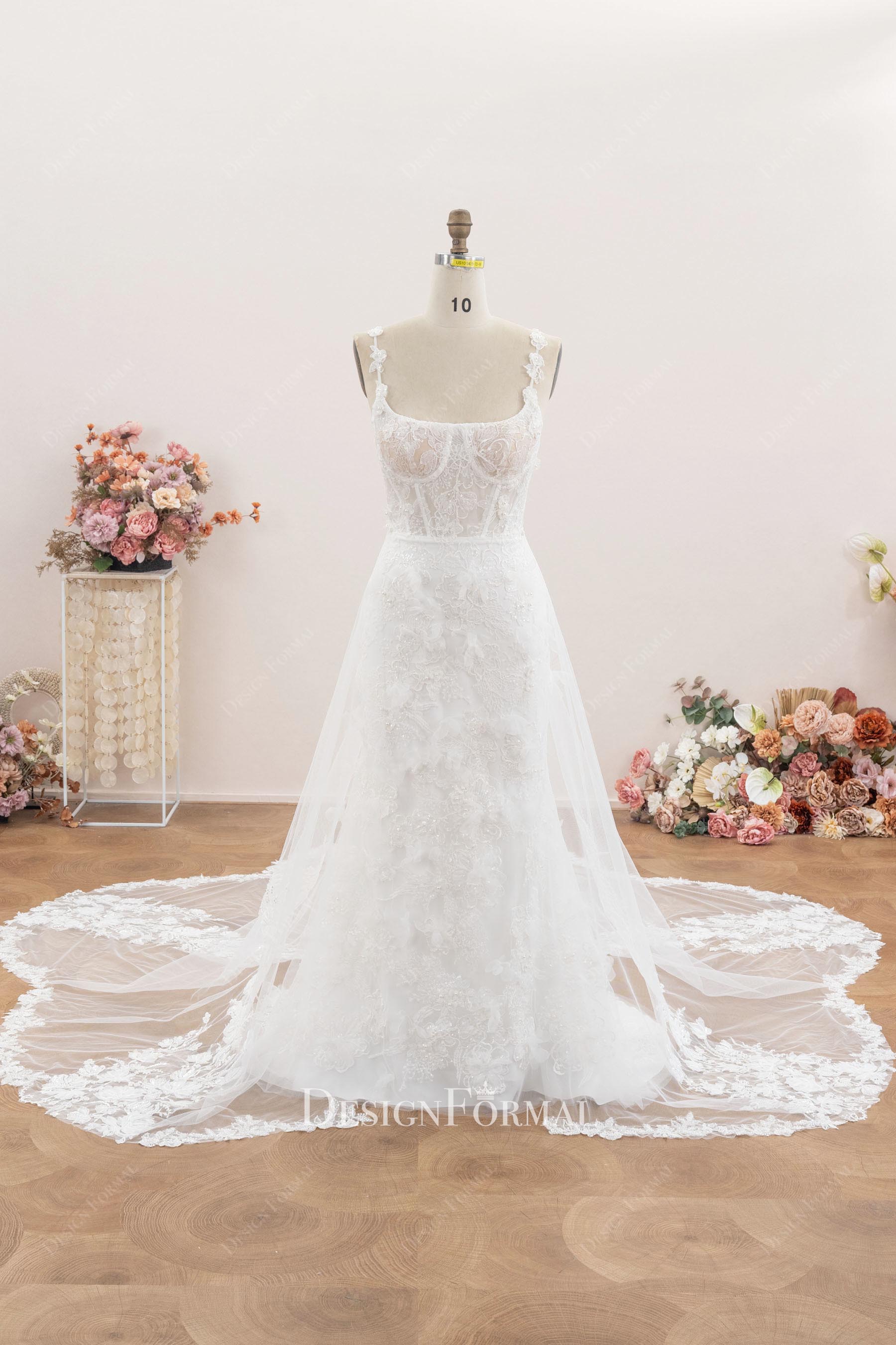 delicate lace straps wedding dress