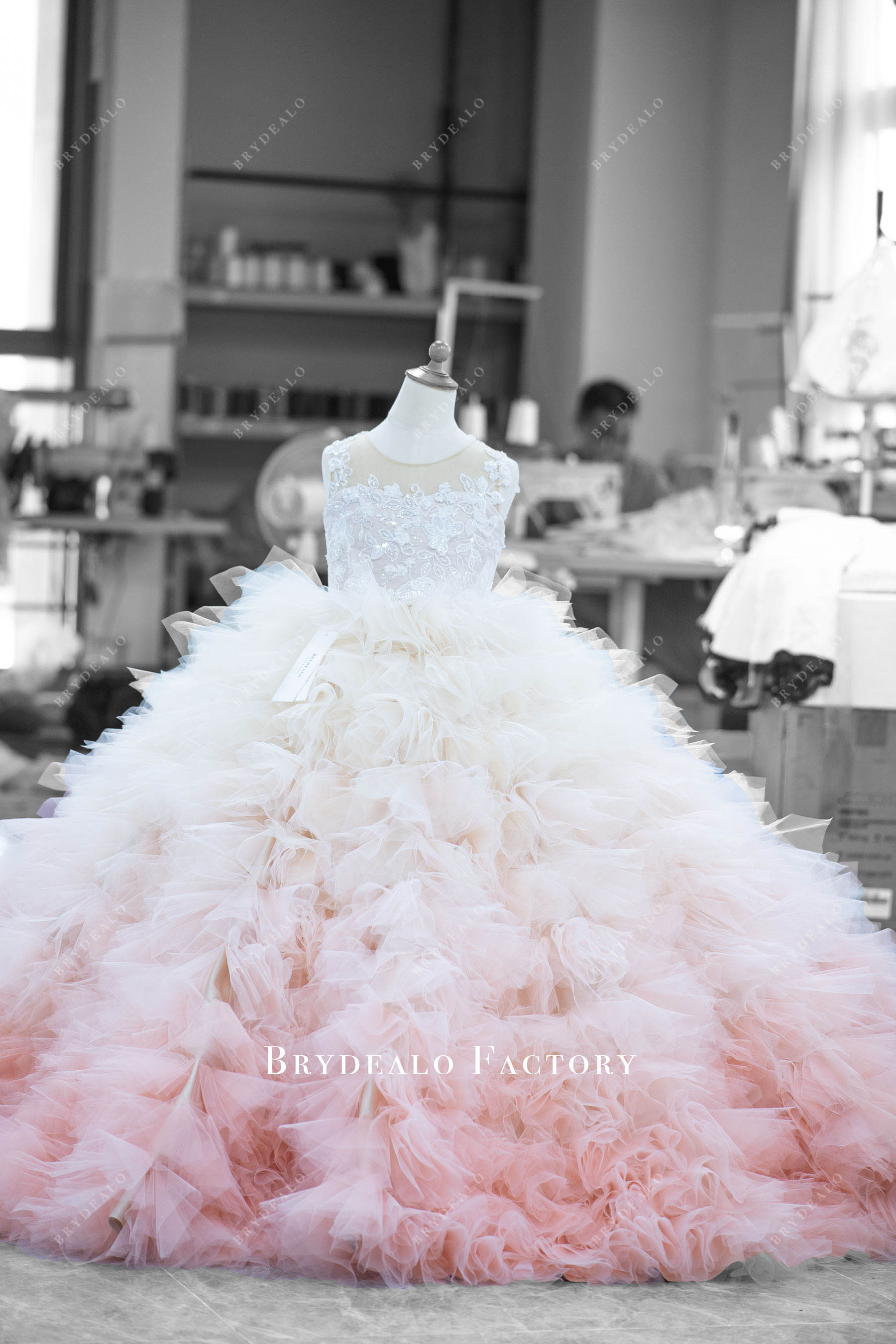 designer gradient pink ruffled kids pageant dress