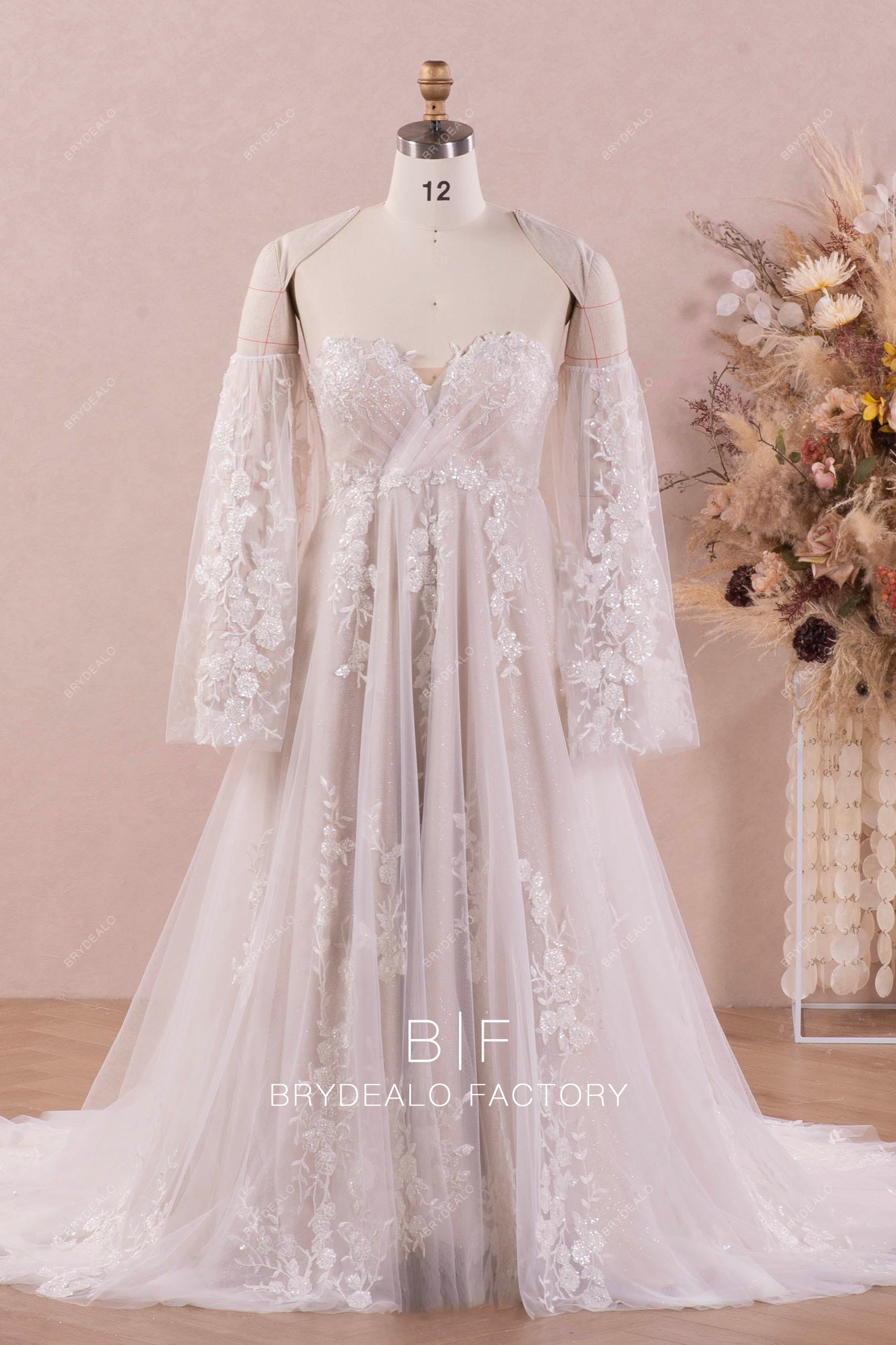 Designer Lace Off Shoulder Champagne Maternity Wedding Dress, White Designer Lace Off Shoulder Champagne Maternity Wedding Dress, White