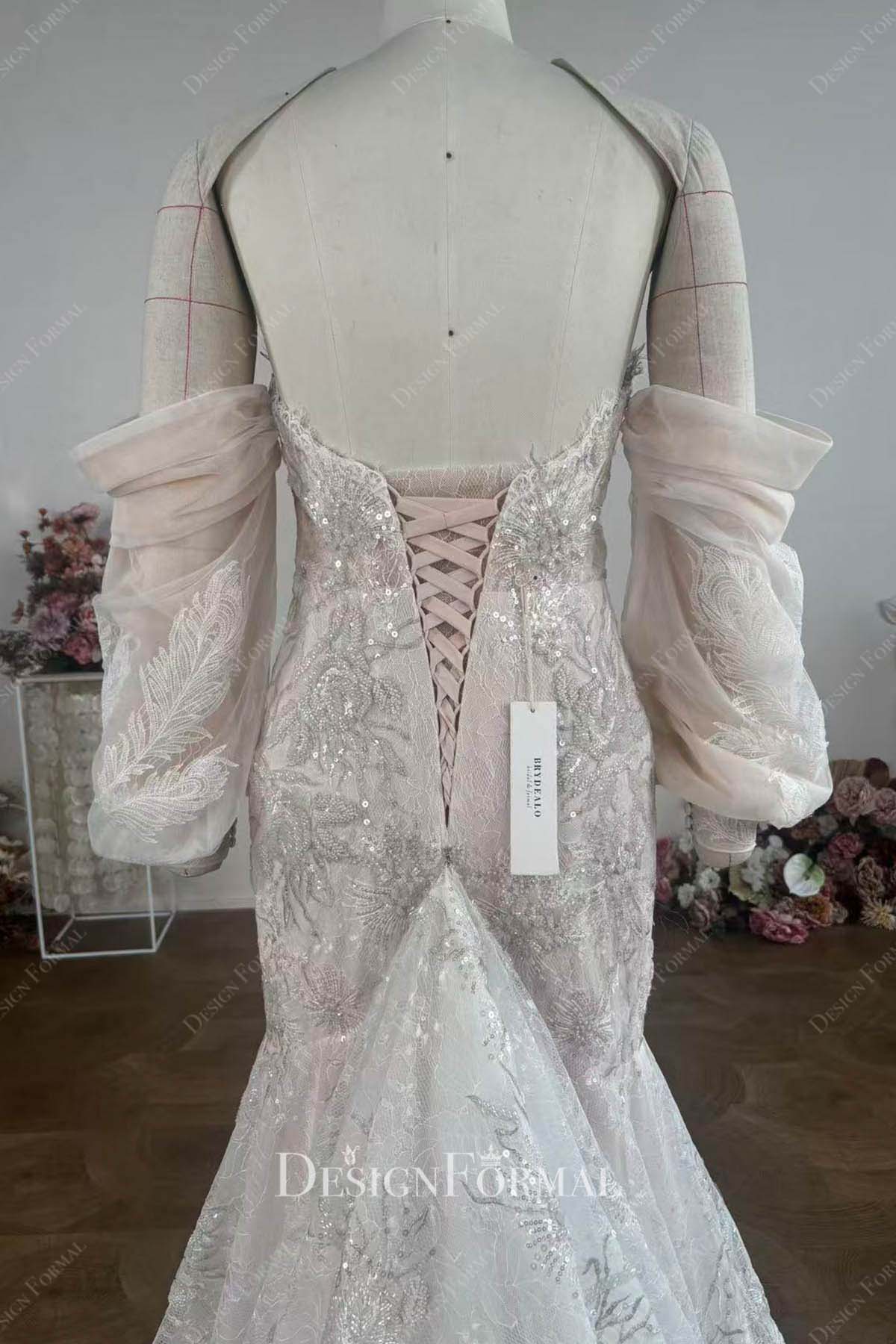 detachable sleeves trumpet wedding dress