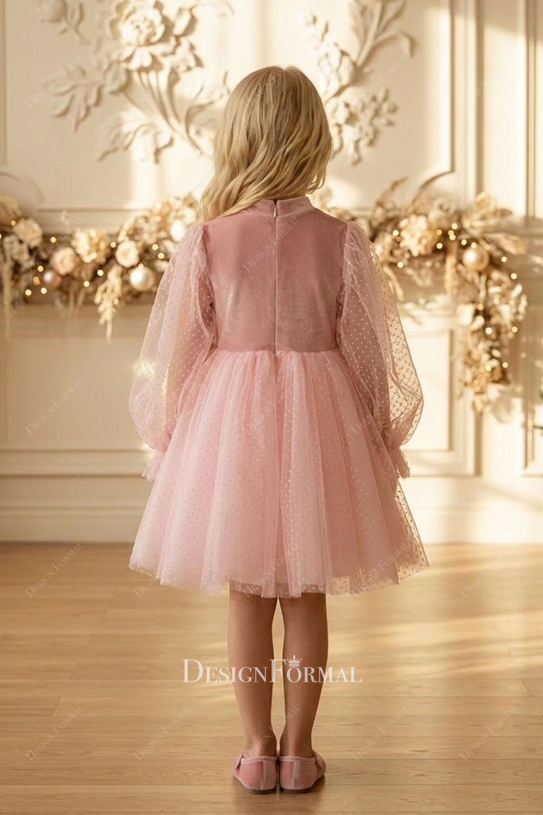 dot tulle illusion sleeve little girl dress