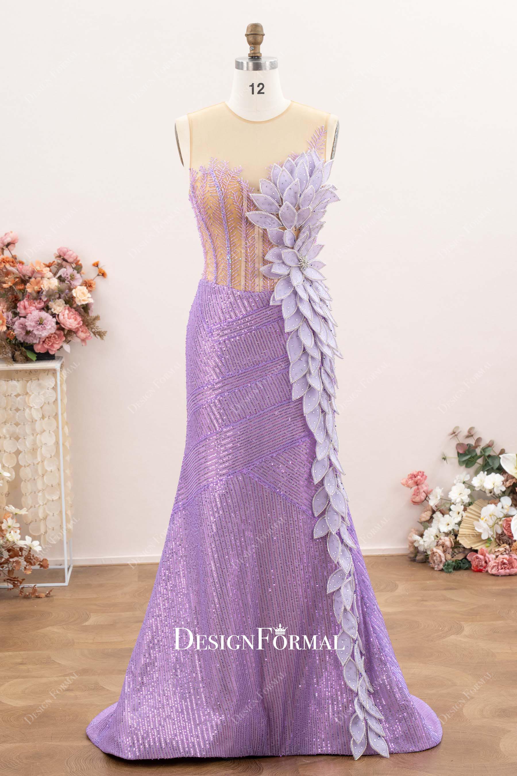 dramatic sparkly leaves prom dress
