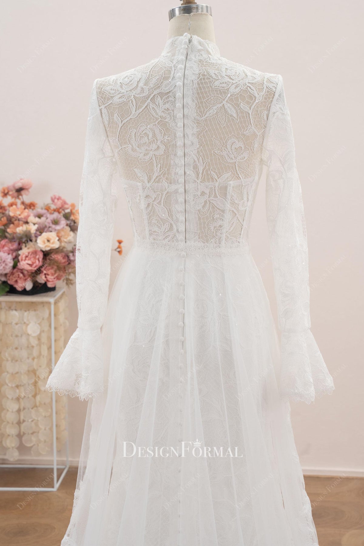 dreamy button back a line wedding dress