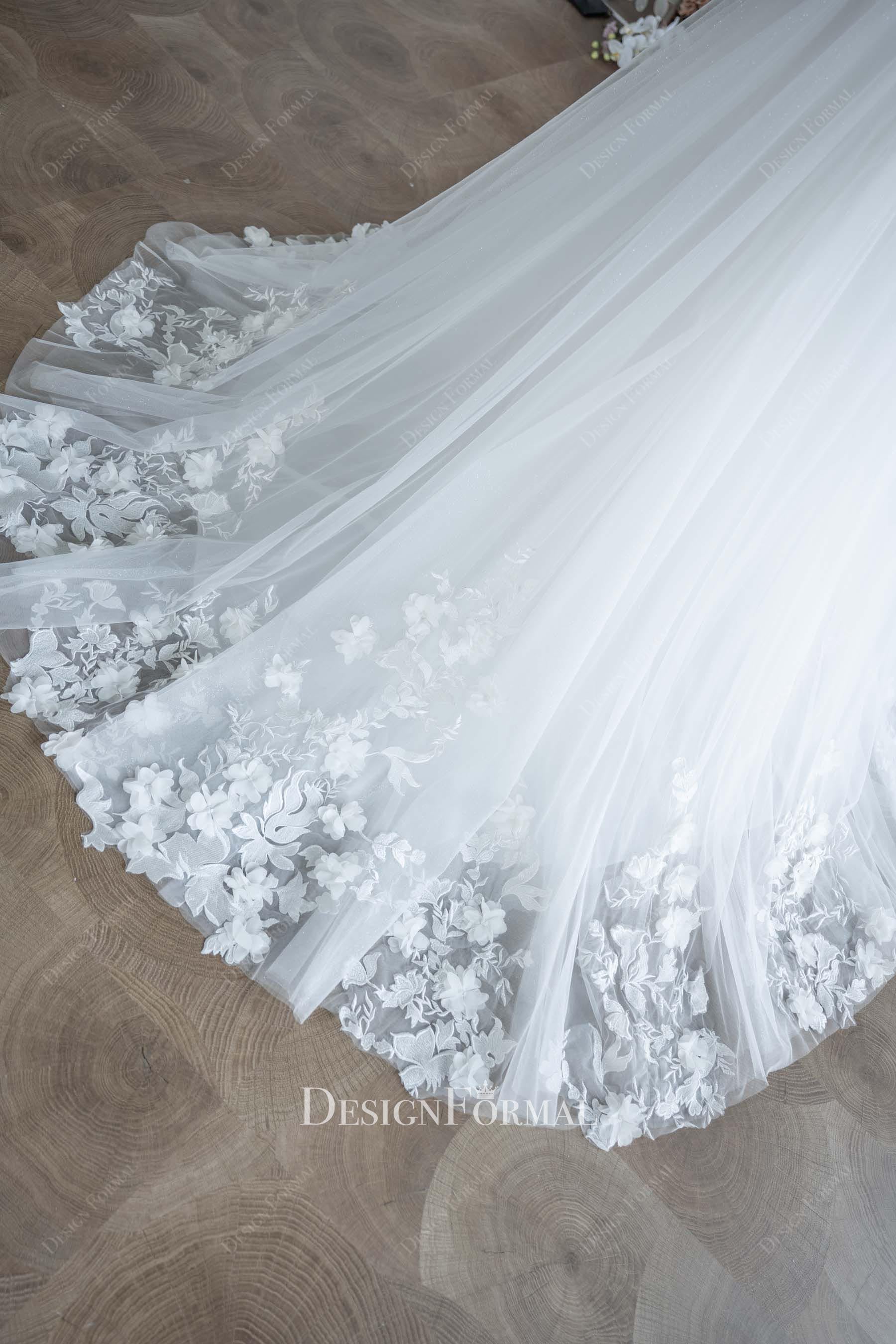 dreamy flower train bridal dress