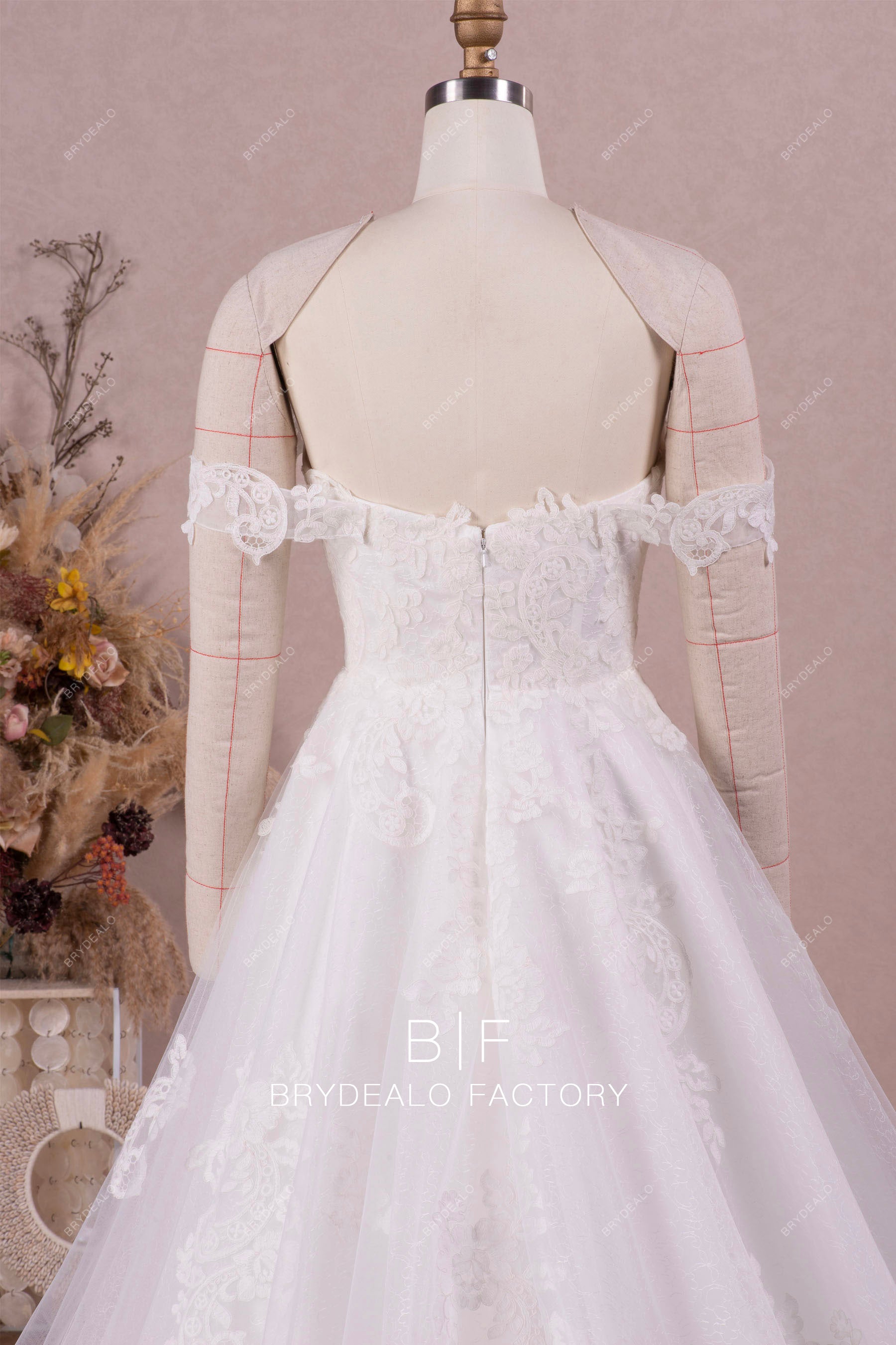 drop sleeve lace bridal gown