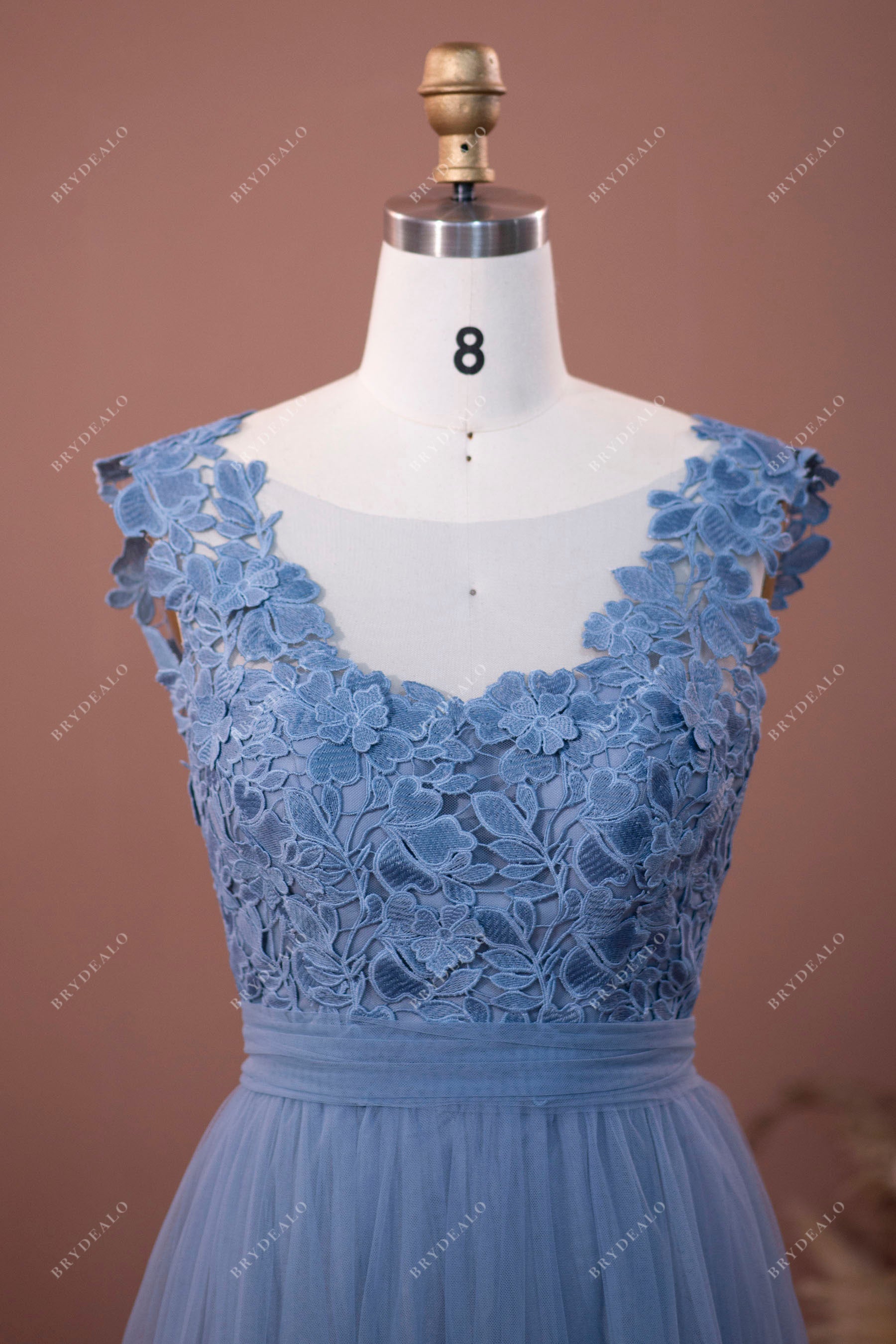 dusty blue lace bridesmaid dress