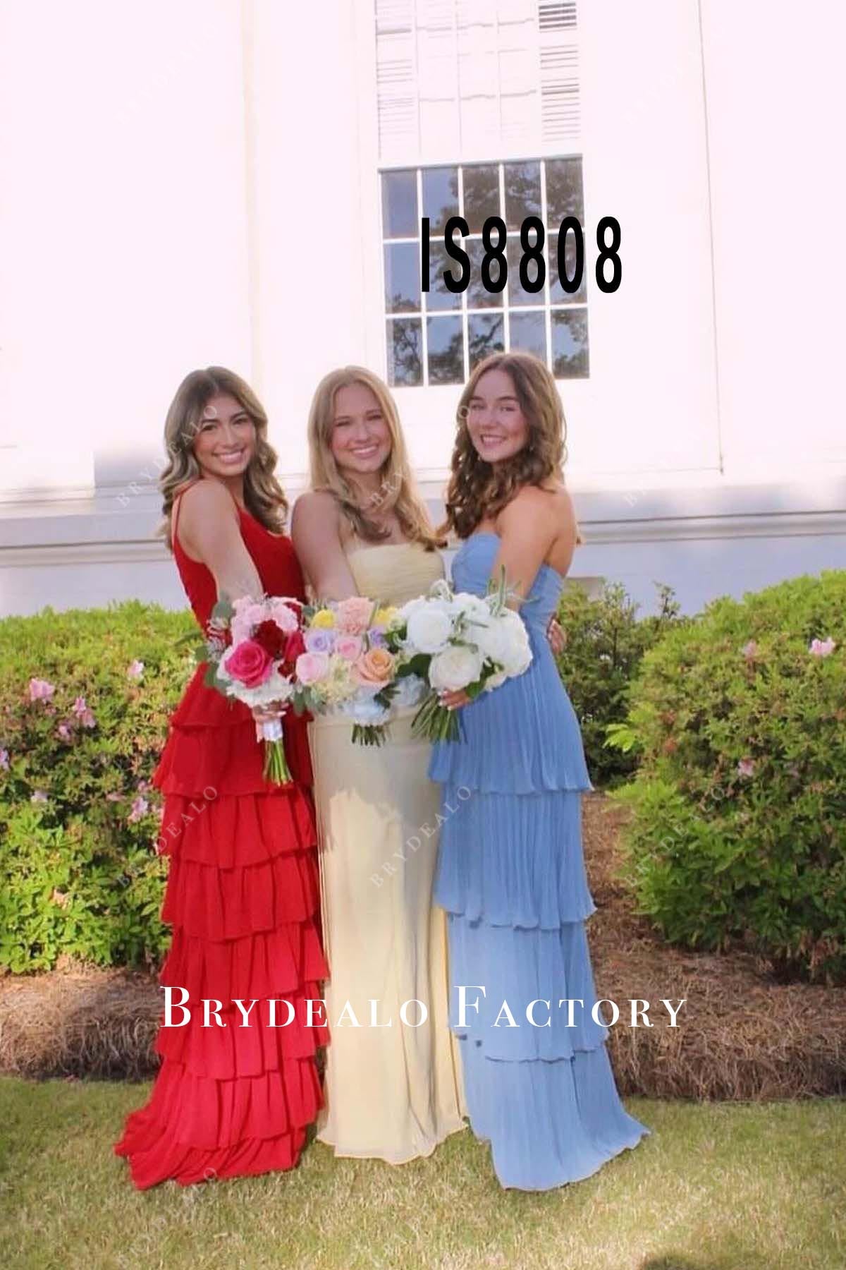 dusty blue layered formal dress