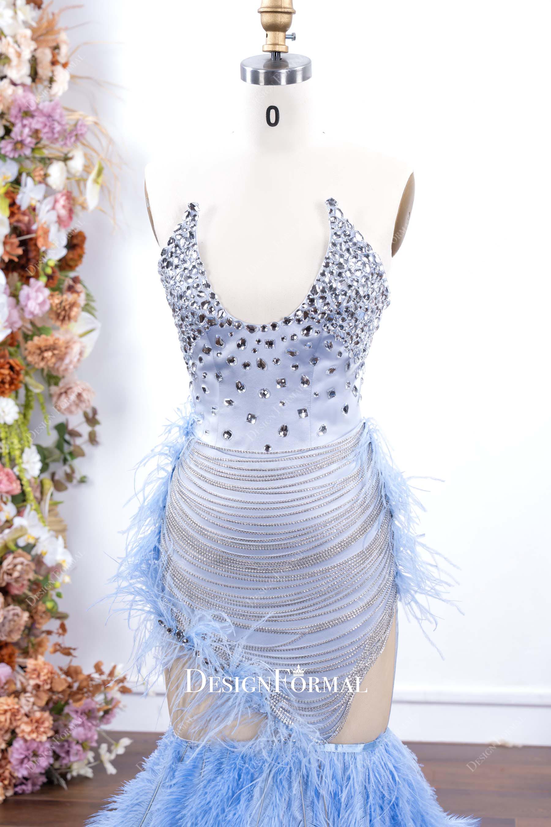 dusty blue scoop neck trumpet prom dress