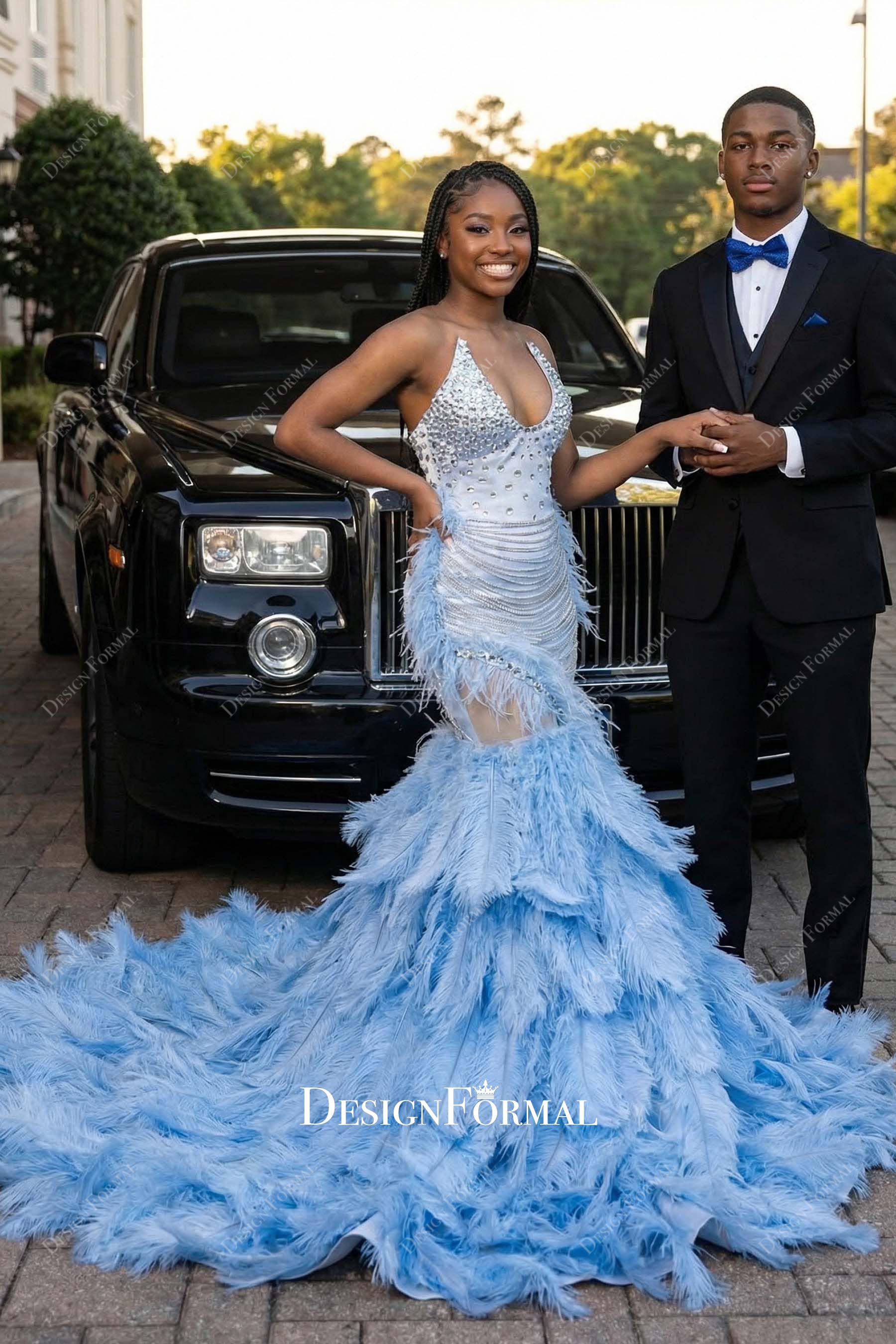 dusty blue strapless trumpet prom dress
