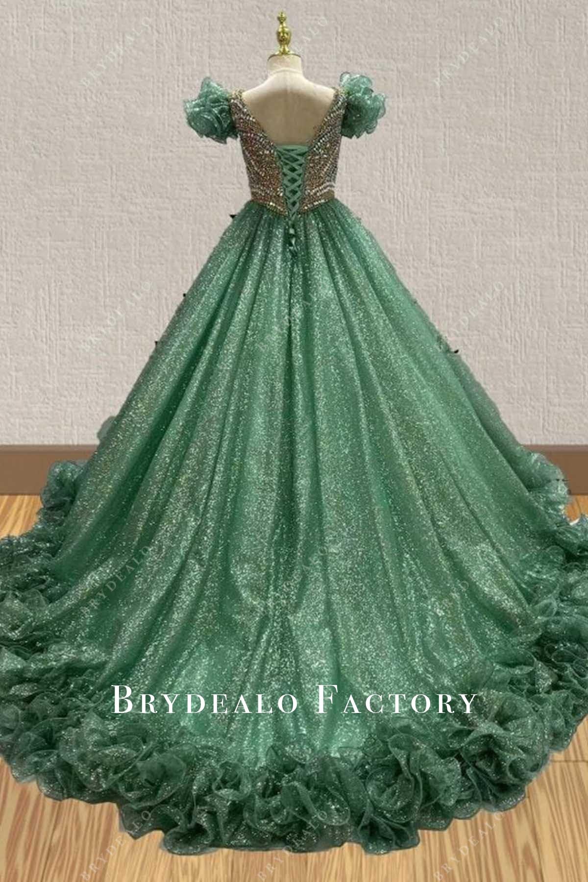 dusty green court train pageant dress