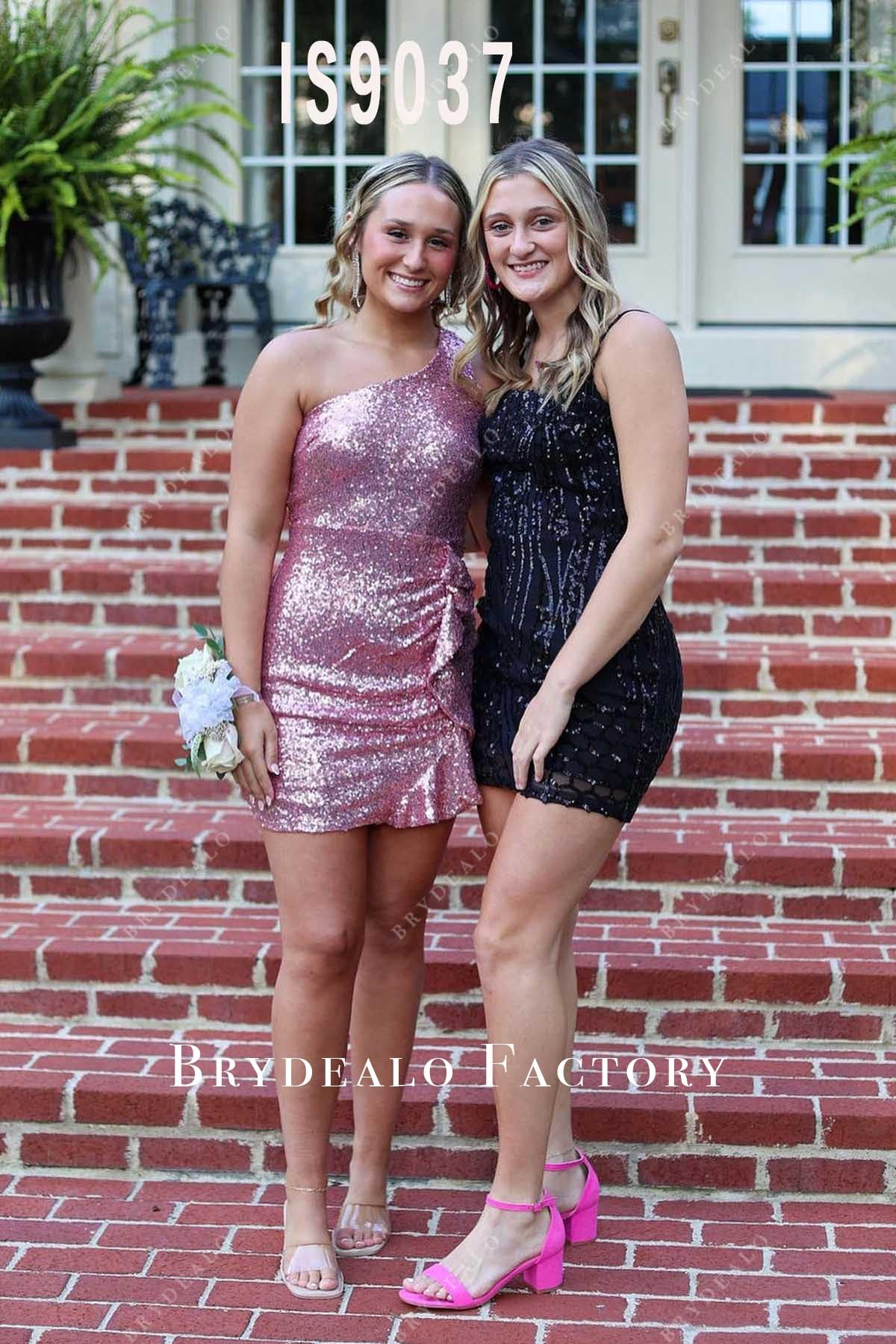 Glitter Pink One Shoulder Mini Prom Cocktail Dress Glitter Pink One Shoulder Mini Prom Cocktail Dress