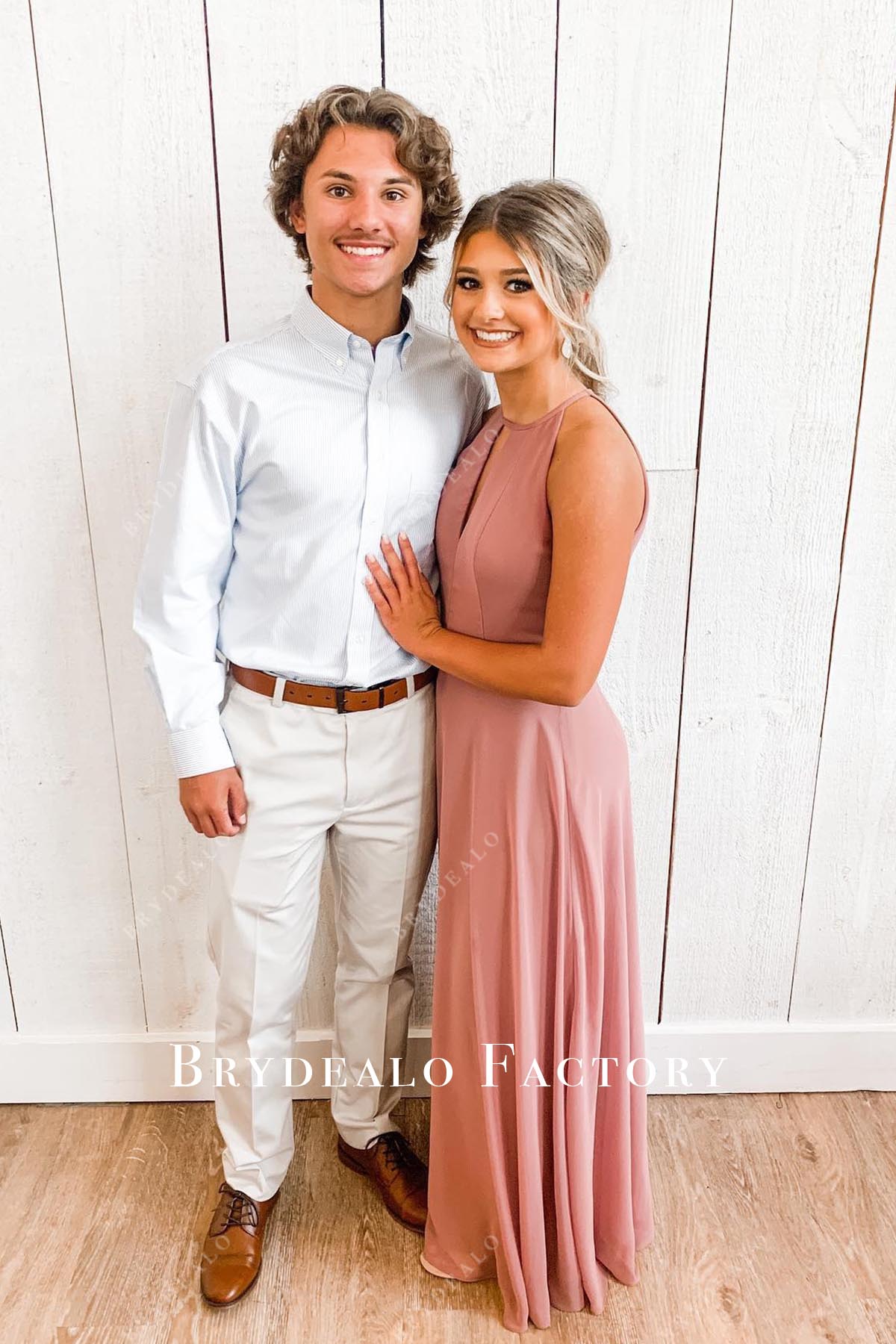 dusty rose halter formal dress