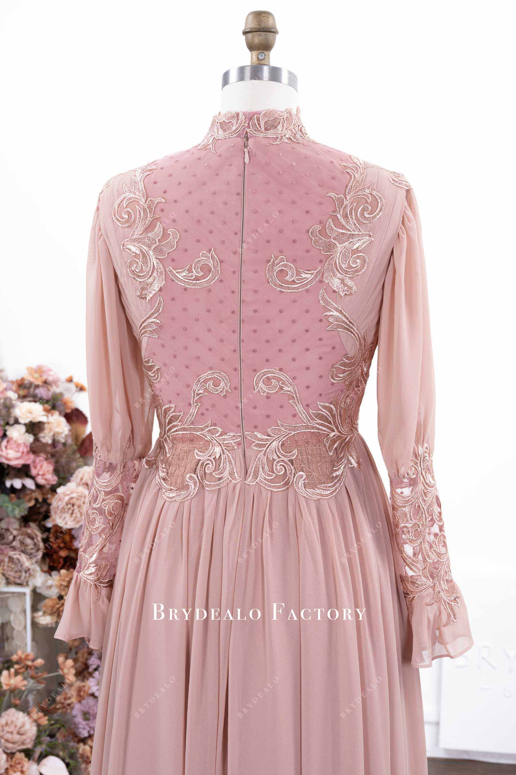 dusty rose high neck formal dress