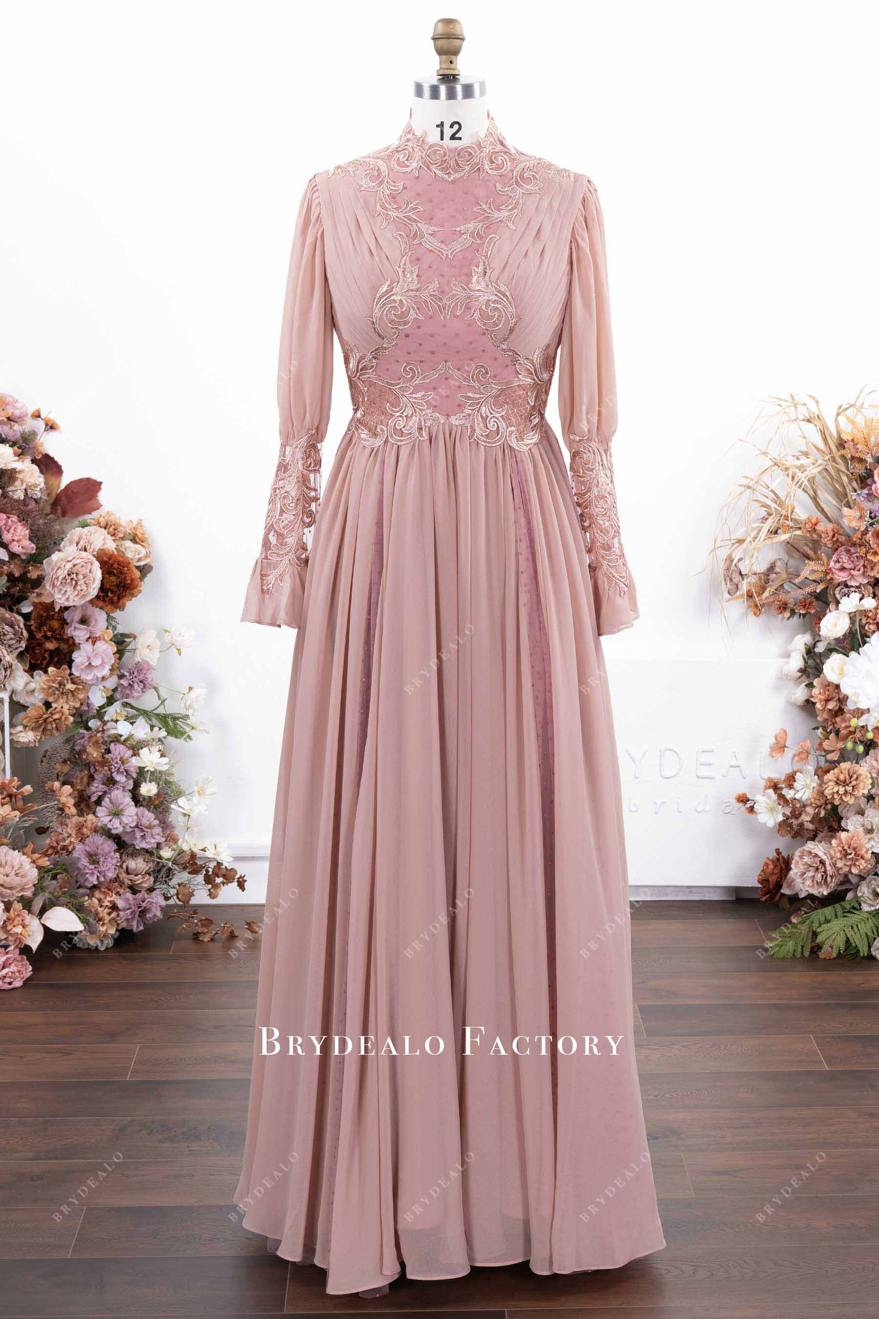 dusty rose lace chiffon formal dress