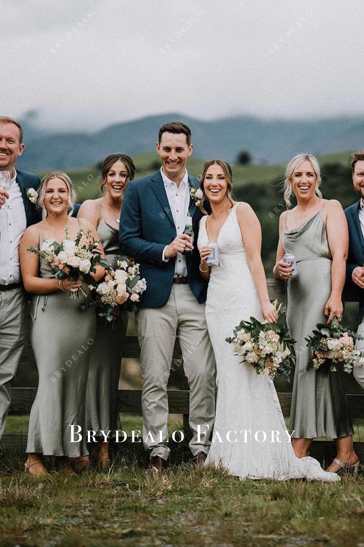 dusty sage cowl neck bridesmaid dress