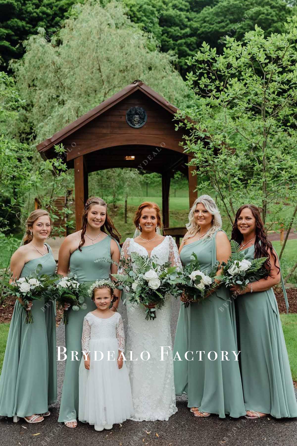 Bridesmaid Dress Dusty Sage Chiffon One Shoulder Maid Of Honor Gown