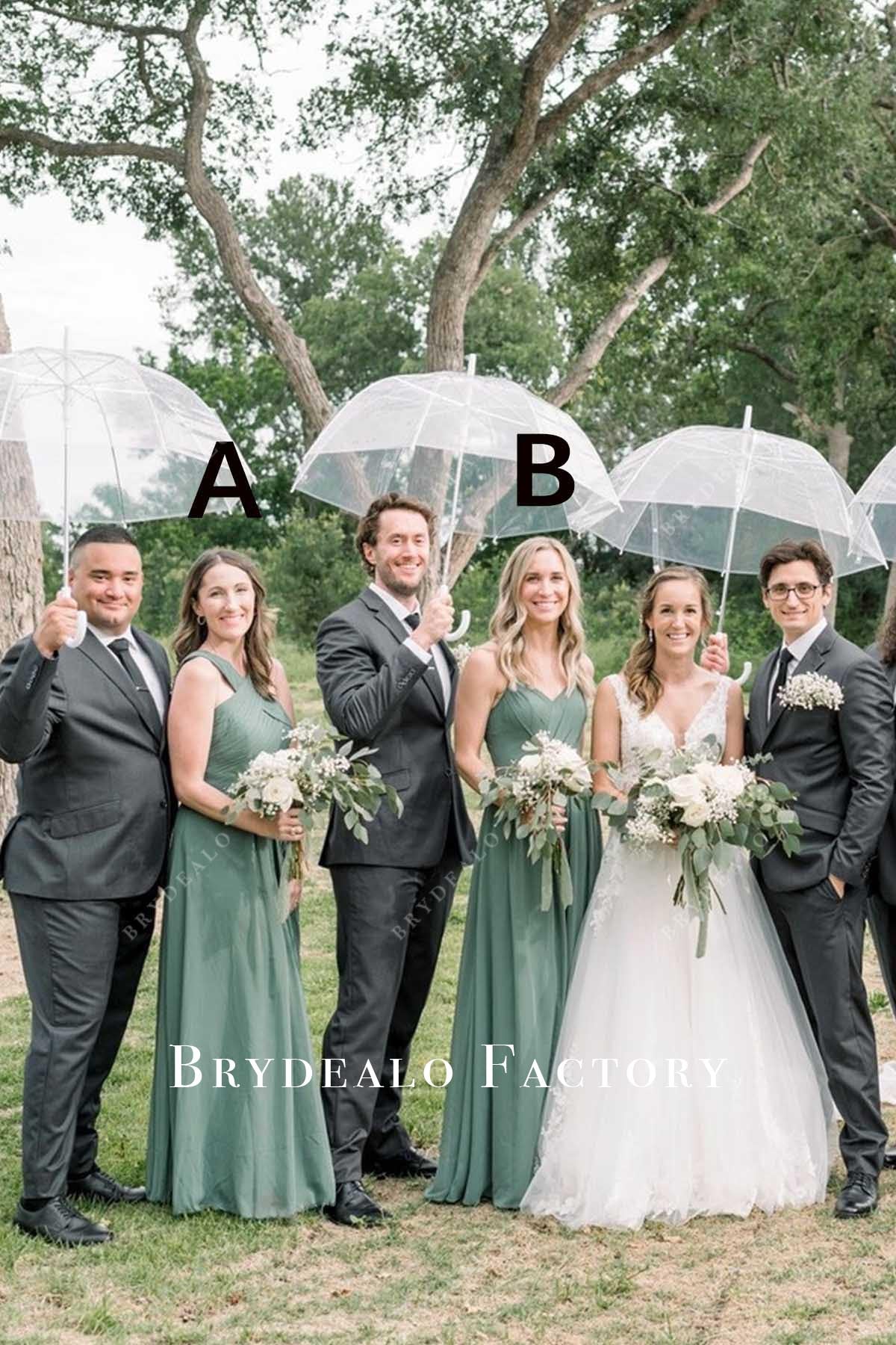 Dusty Sage Sleeveless A-Line Mismatched Bridesmaid Dresses, Dress B Dusty Sage Sleeveless A-Line Mismatched Bridesmaid Dresses, Dress B
