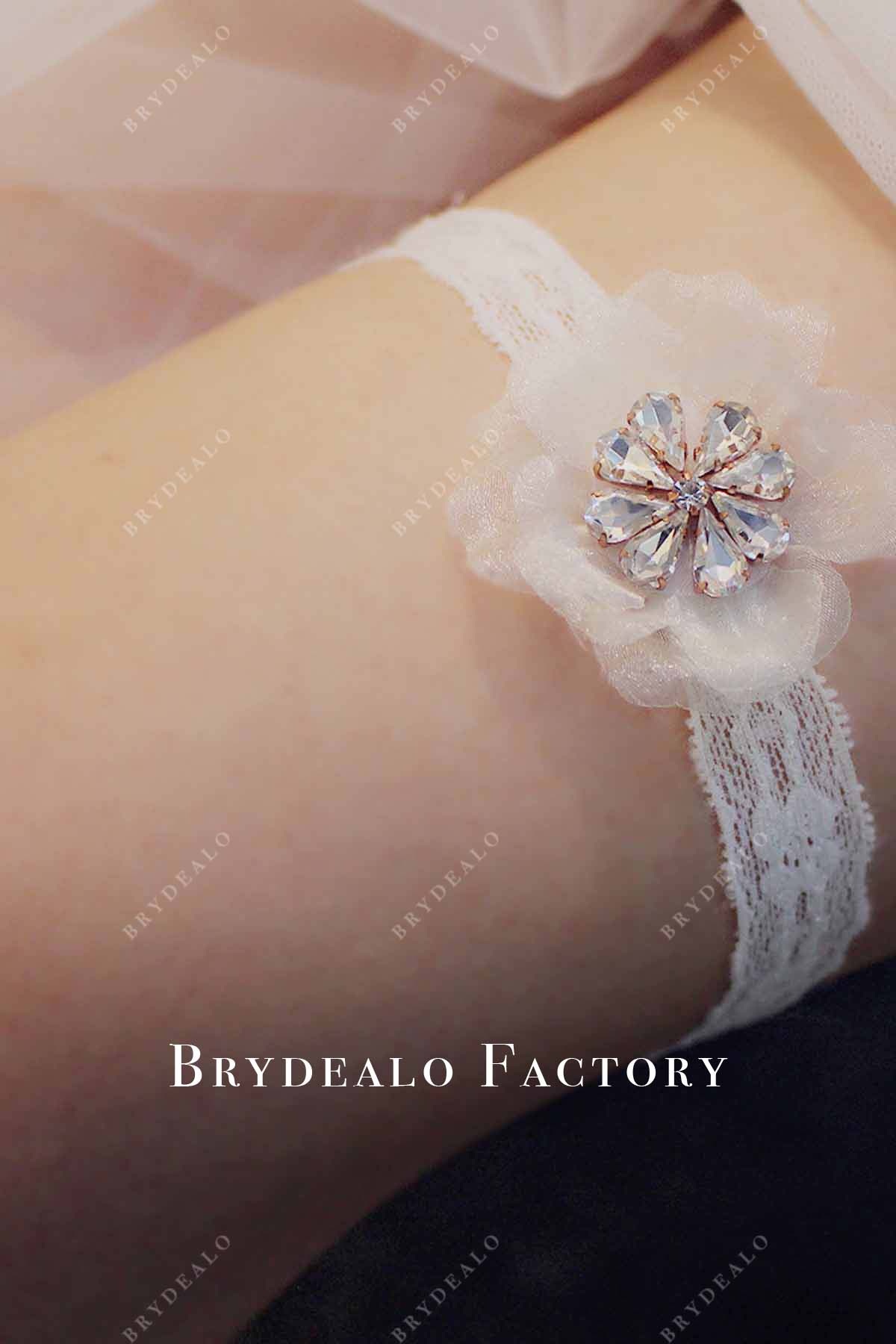elastic lace crystals wedding garter