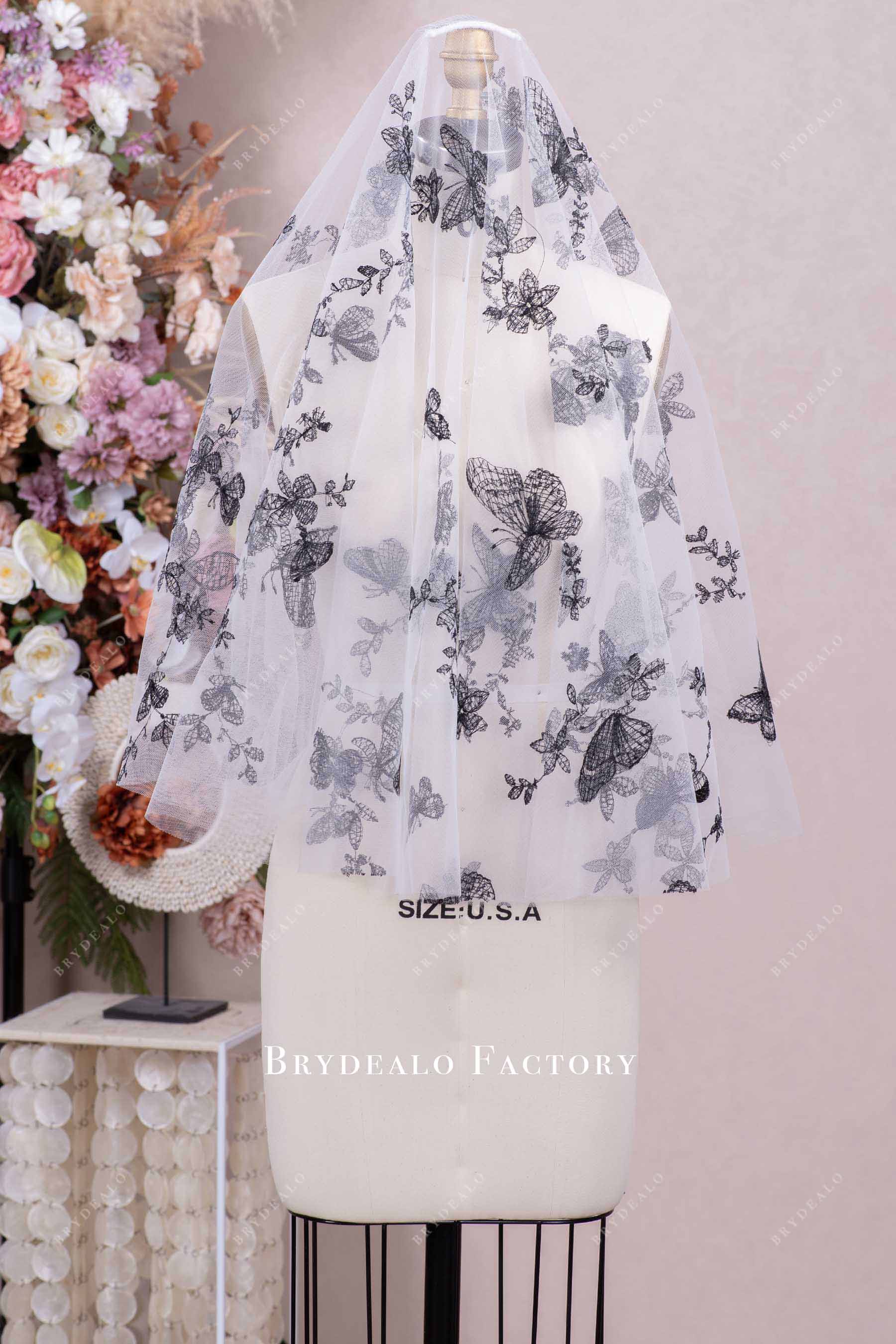 elbow length black bridal veil