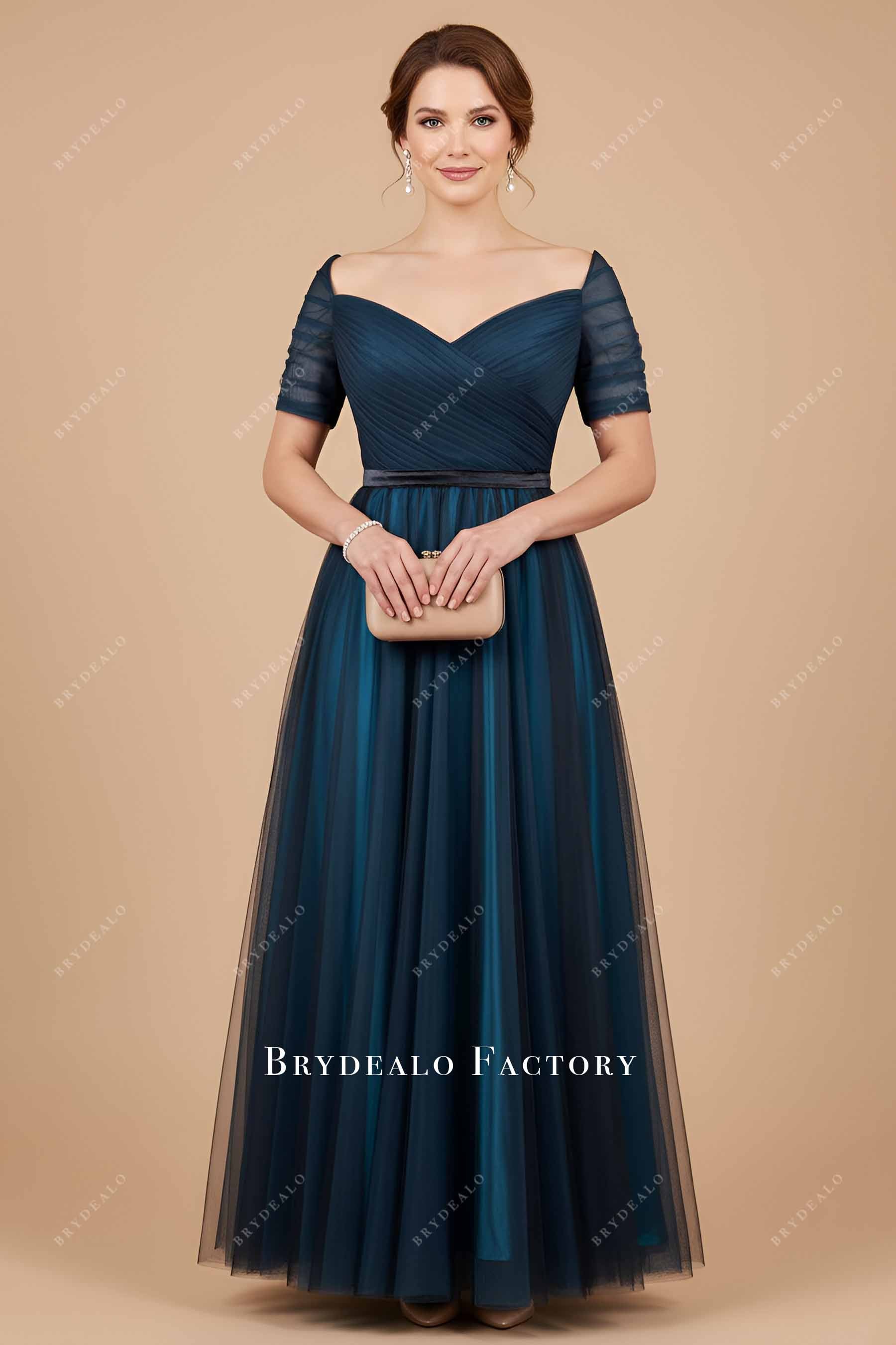 Two-Tone V-Neck Flowy A-Line Evening Dress Mother of the bride Gown