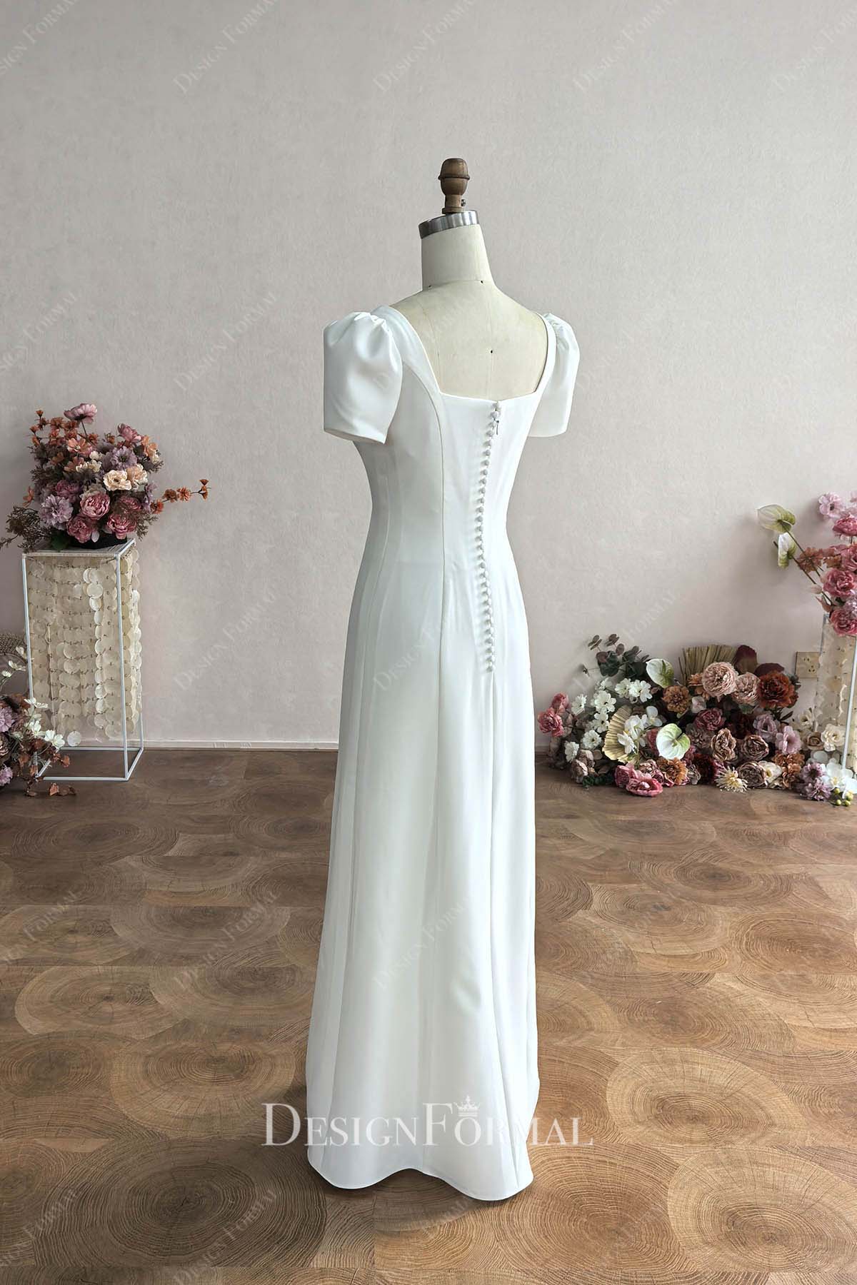 elegant white crepe wedding dress