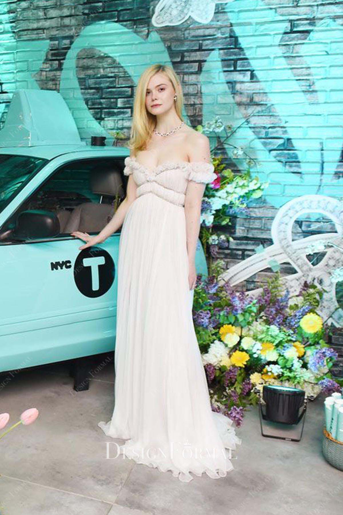 Elle Fanning 2018 chiffon Tiffany & Co. Paper Flowers event court train dress