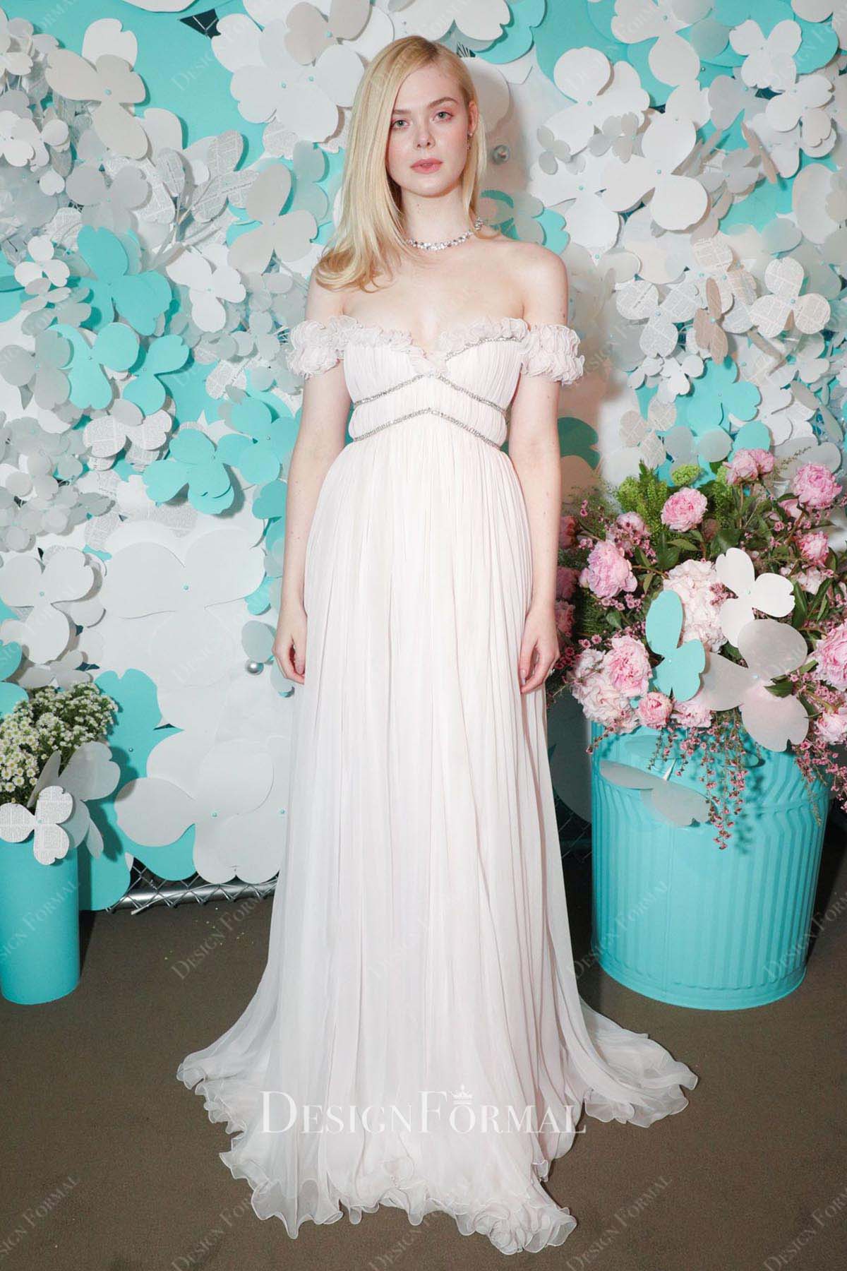 Elle Fanning 2018 chiffon Tiffany & Co. Paper Flowers event dress