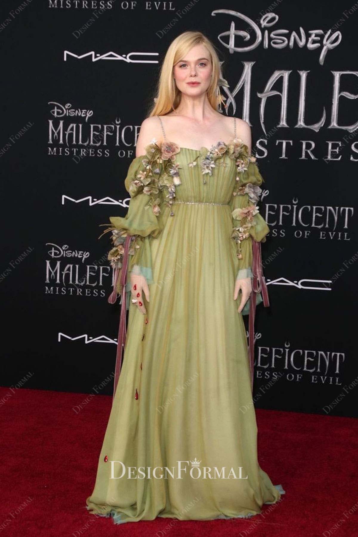 Elle Fanning 2019 army green Maleficent Premiere dress