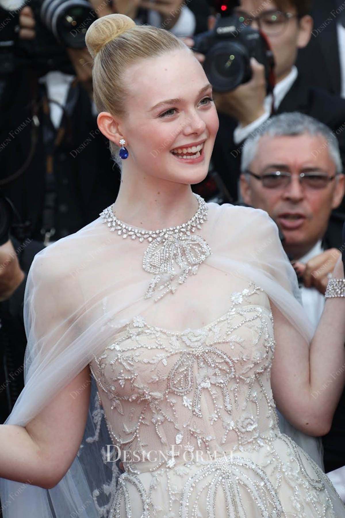 Elle Fanning beaded tulle 2019 Cannes Film Festival dress