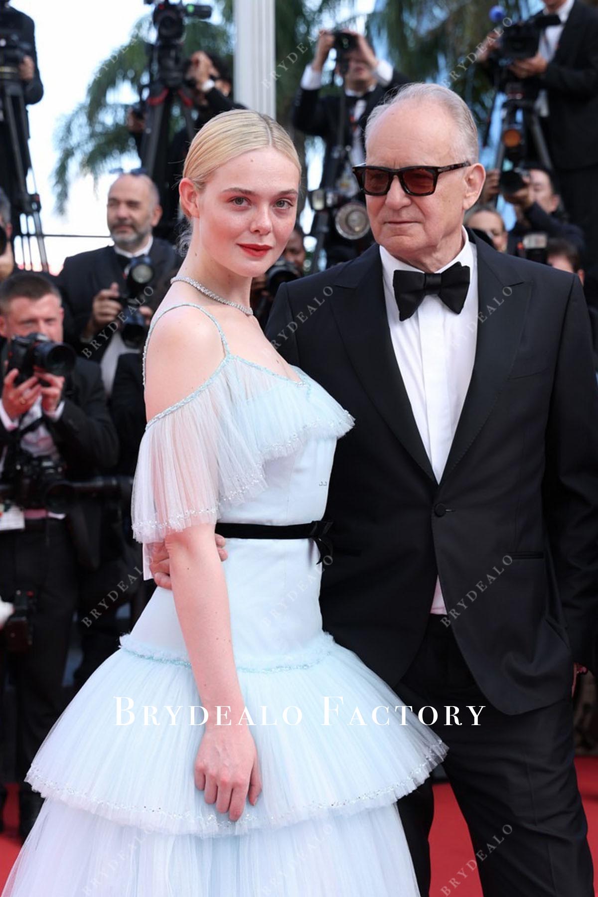 Elle Fanning black waistband 2025 Cannes Film Festival dress