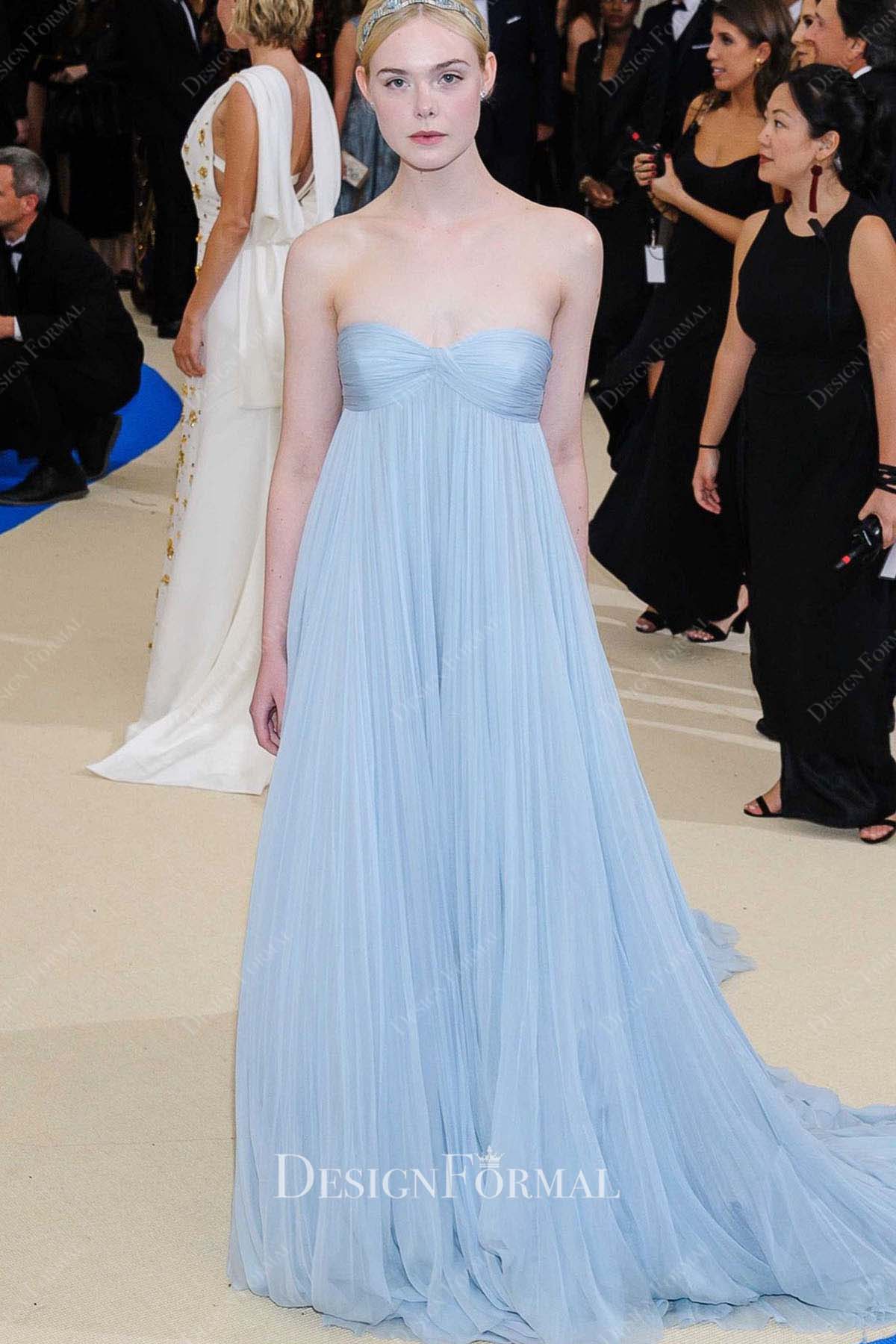 Elle Fanning blue strapless 2017 Met Gala dress
