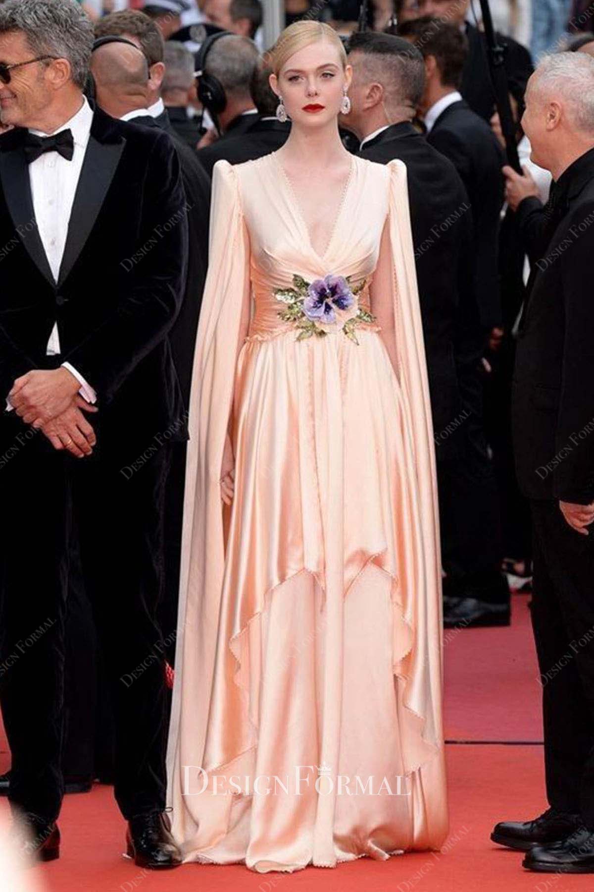 Elle Fanning satin v neck 72nd Cannes Film Festival dress
