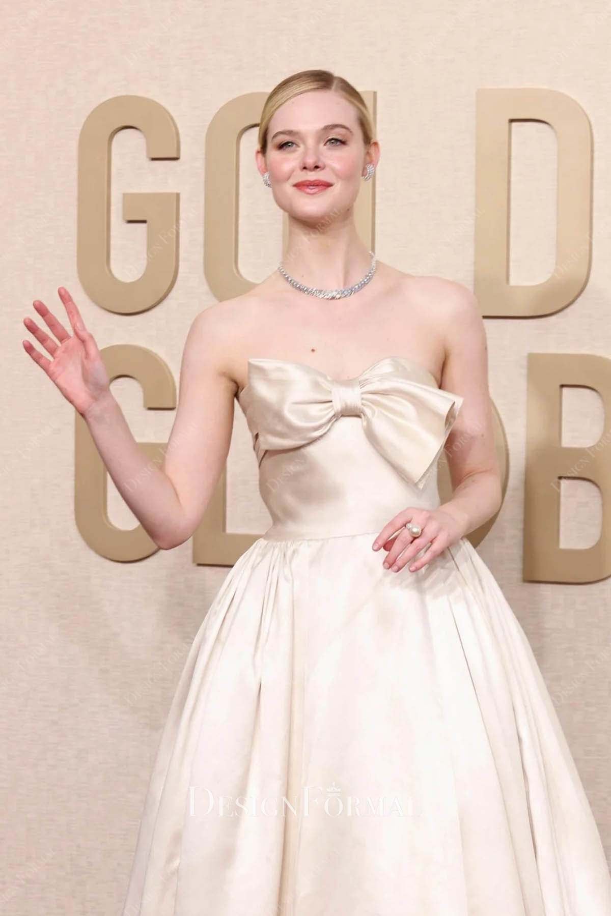 Elle Fanning sweetheart neck 81st Golden Globe Awards dress
