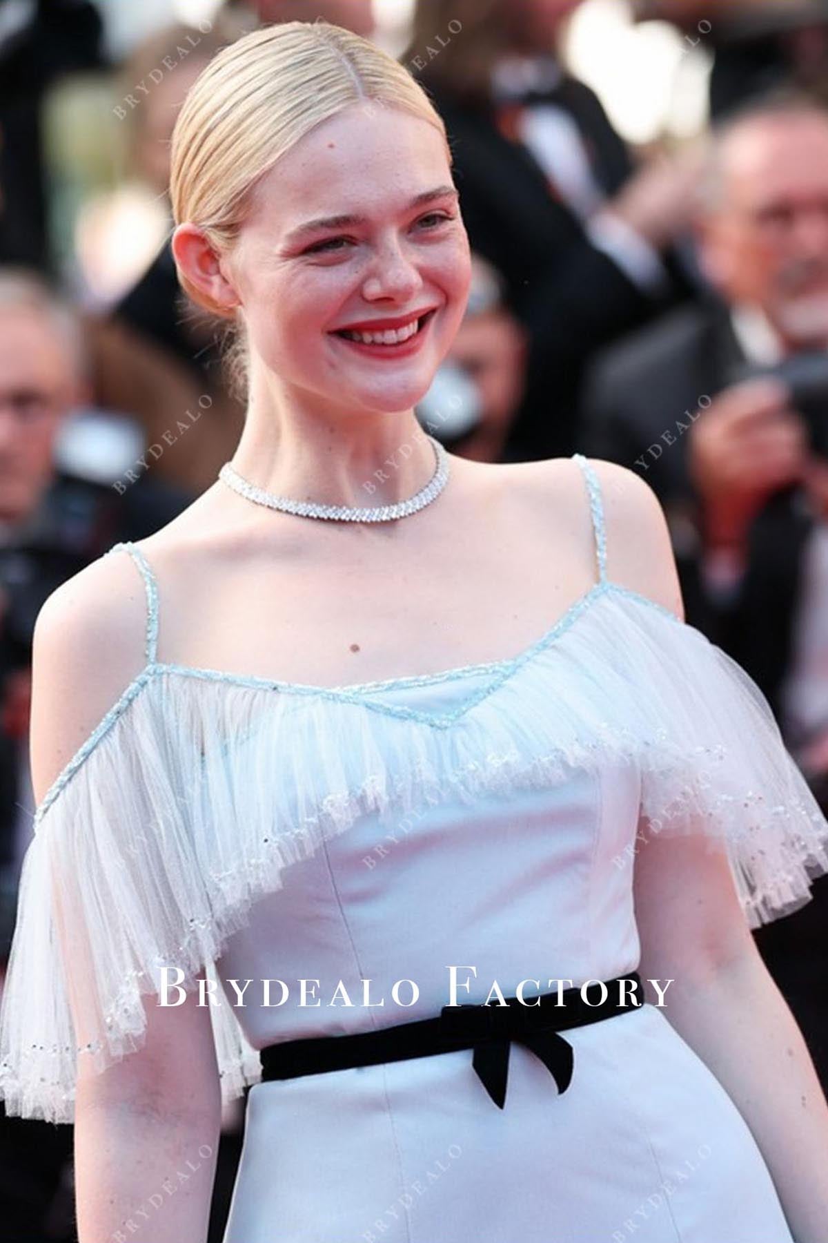 Elle Fanning thin straps 2025 Cannes Film Festival dress
