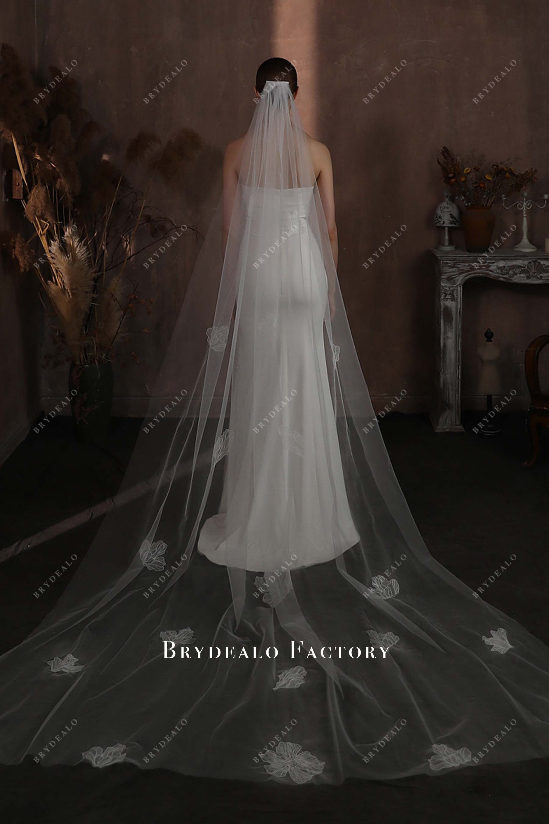 embroidery floral bridal veil