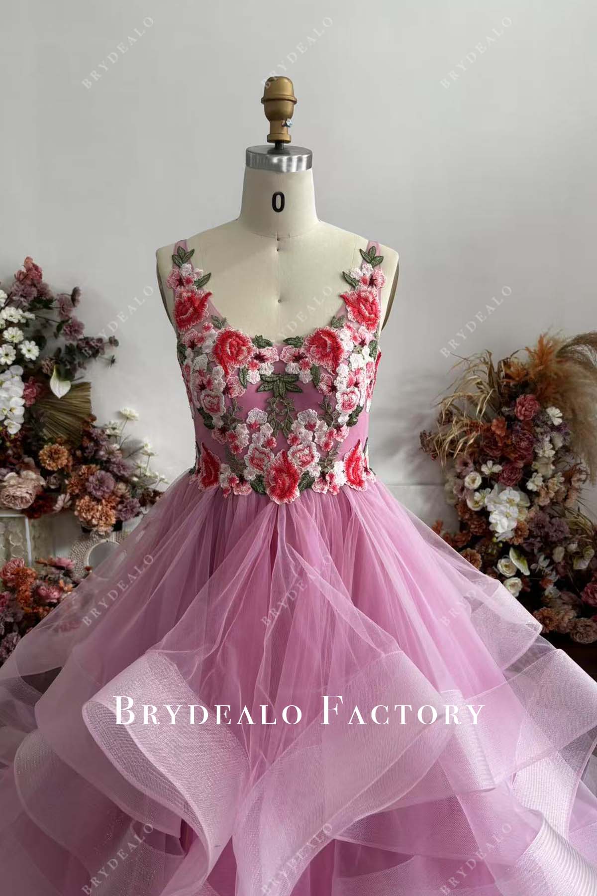 embroidery ruffled custom prom dress