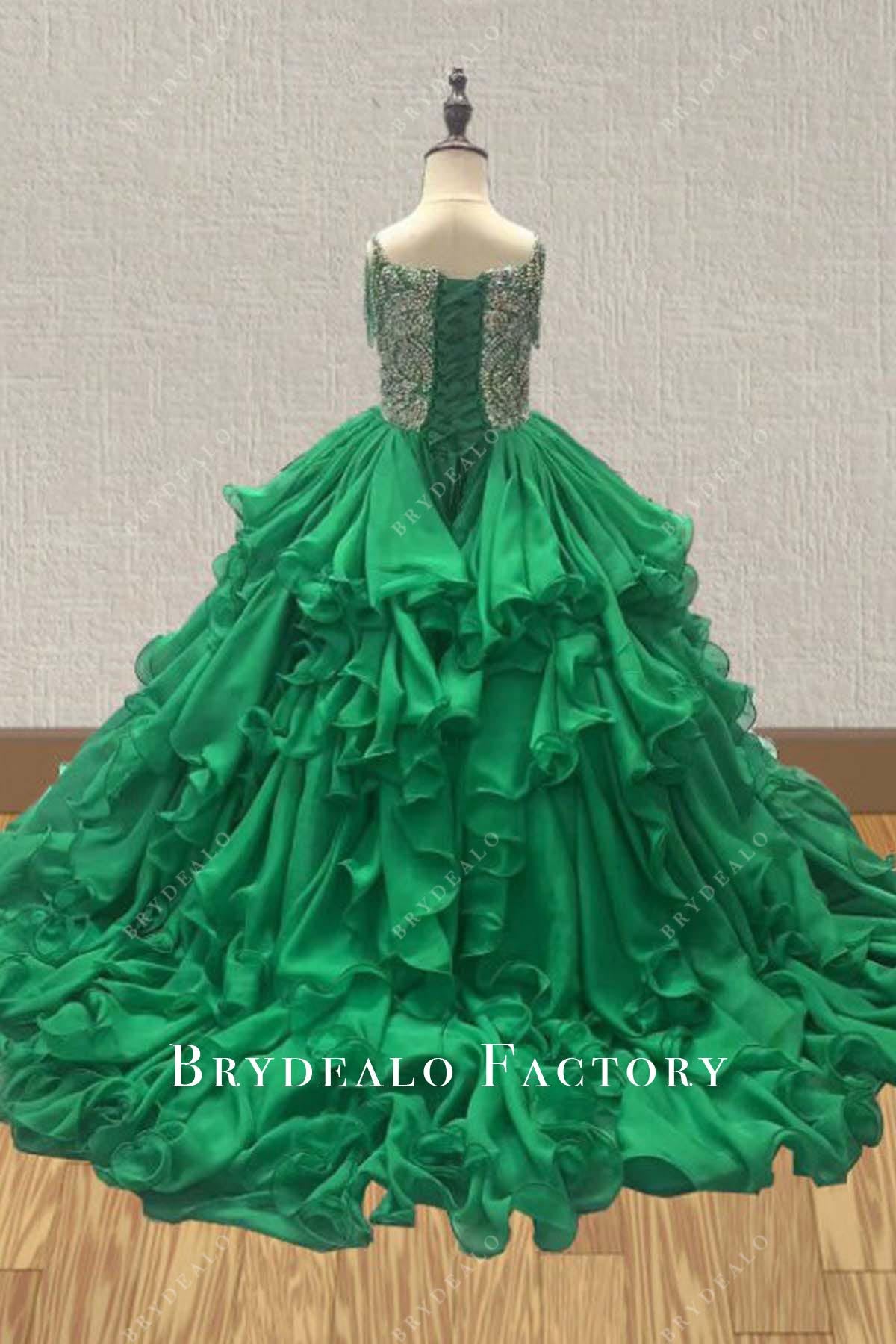 emerald a line pageant dress