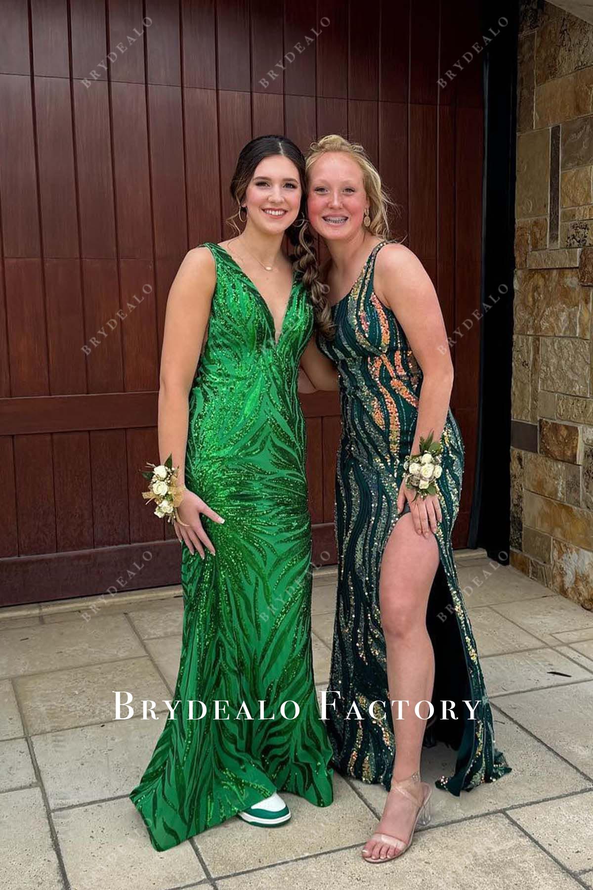 emerald sequined long homecoming dress