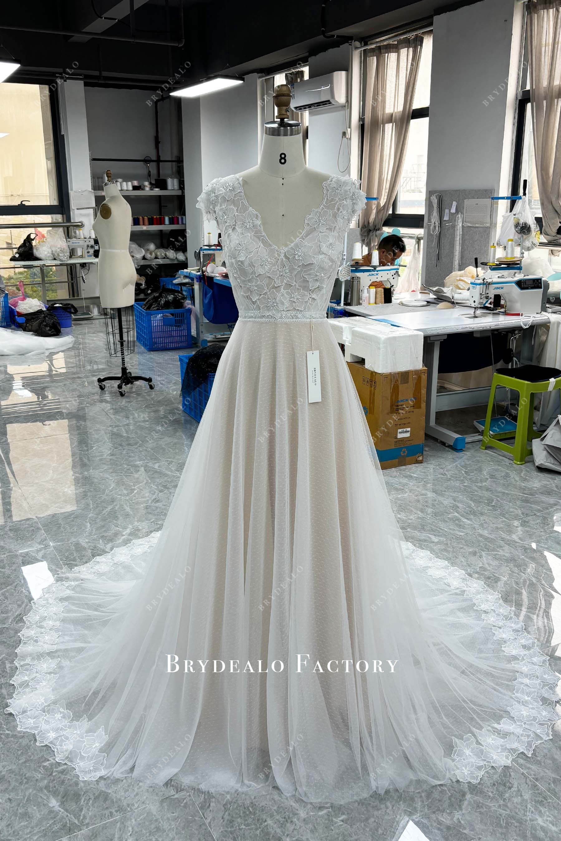 exquisite flower lace Aline wedding dress