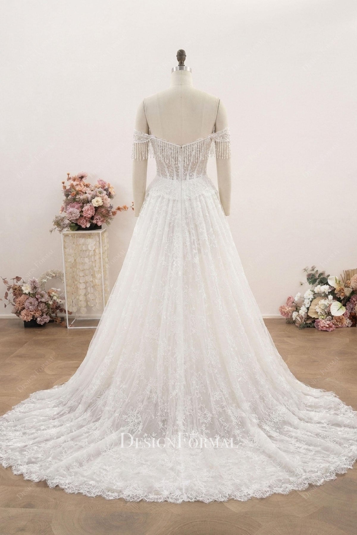 Modern Luxury Lace Crystal Tassel Mermaid Wedding Dress