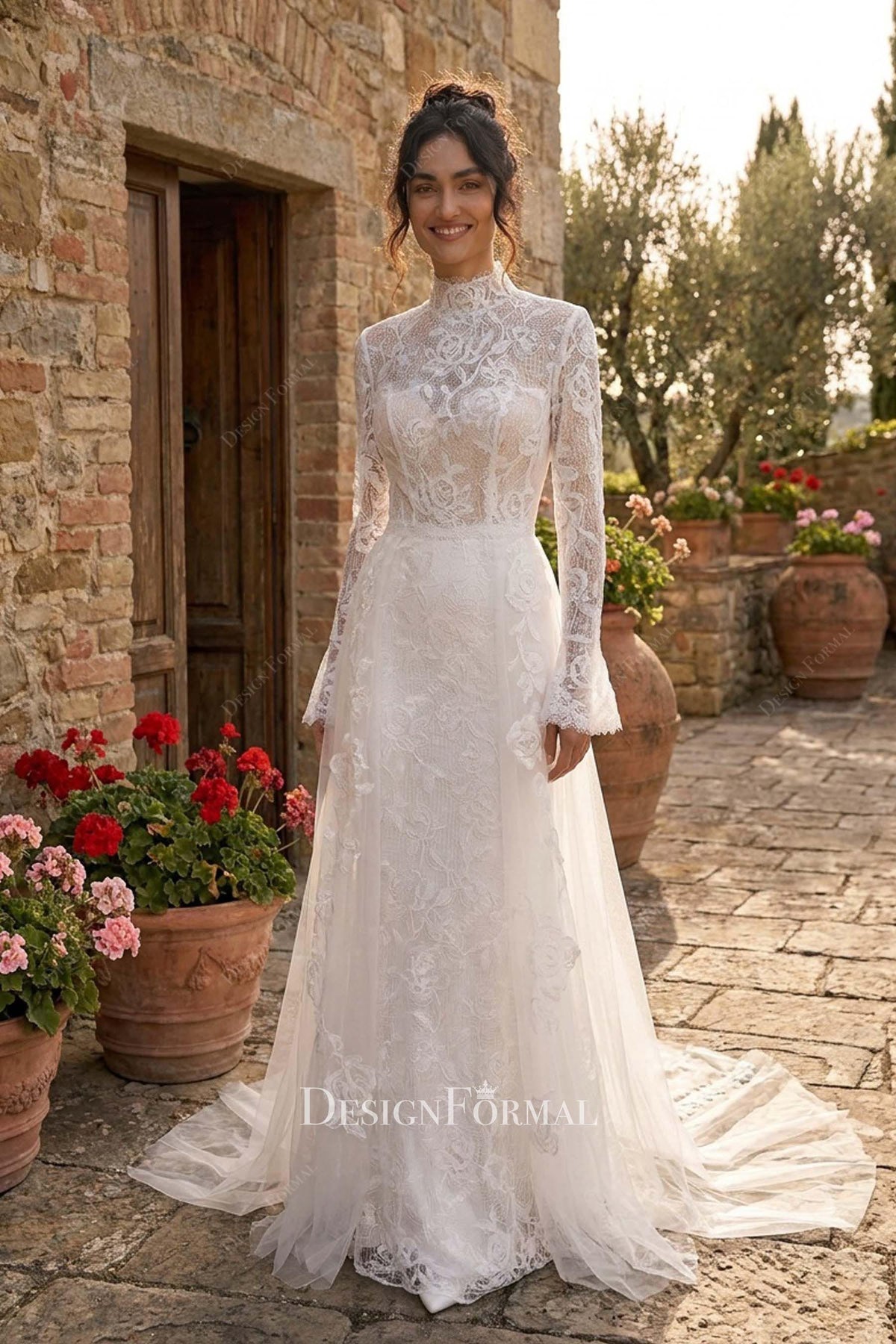 fit flare floral lace wedding dress