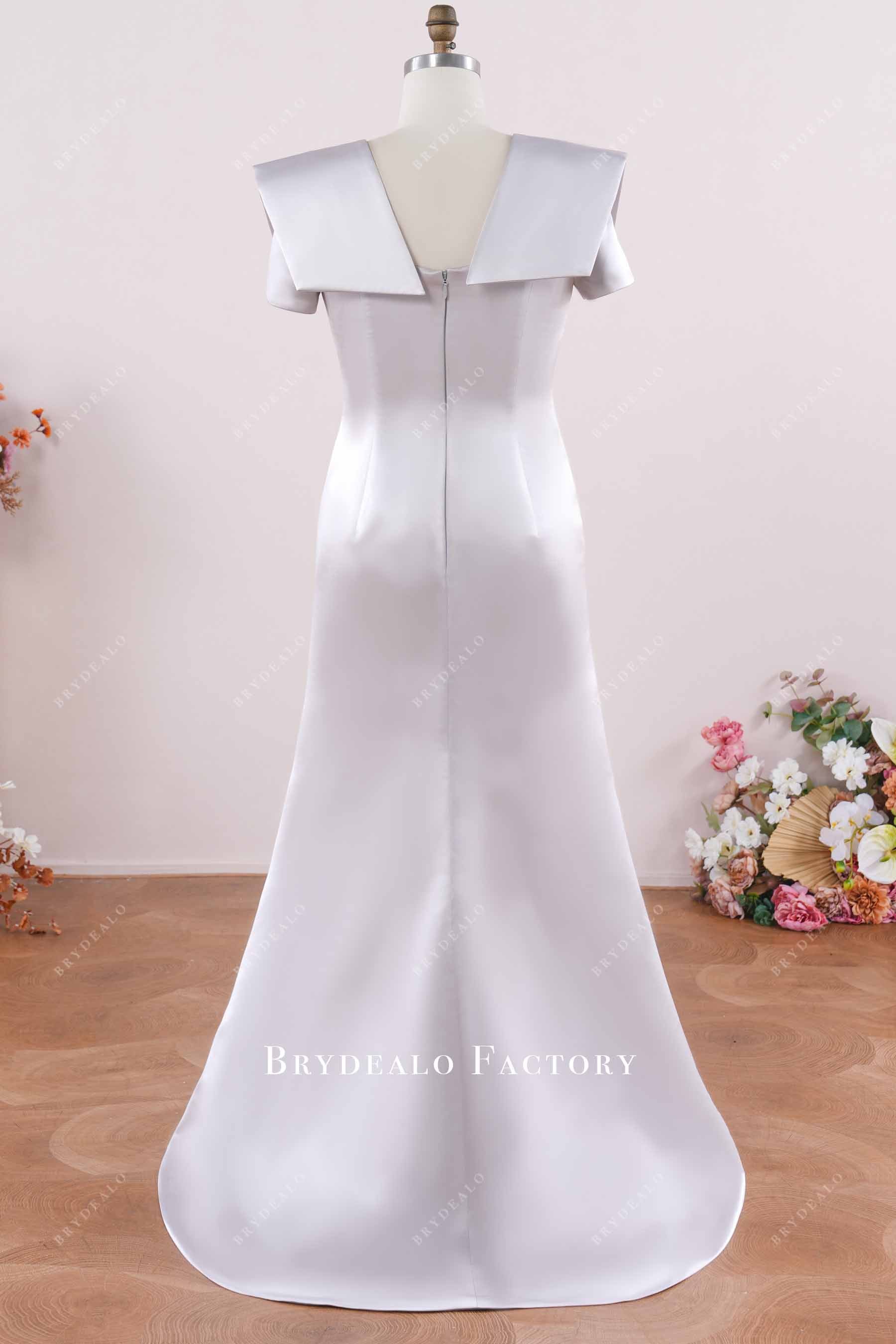 fit flare sweep train satin formal dress