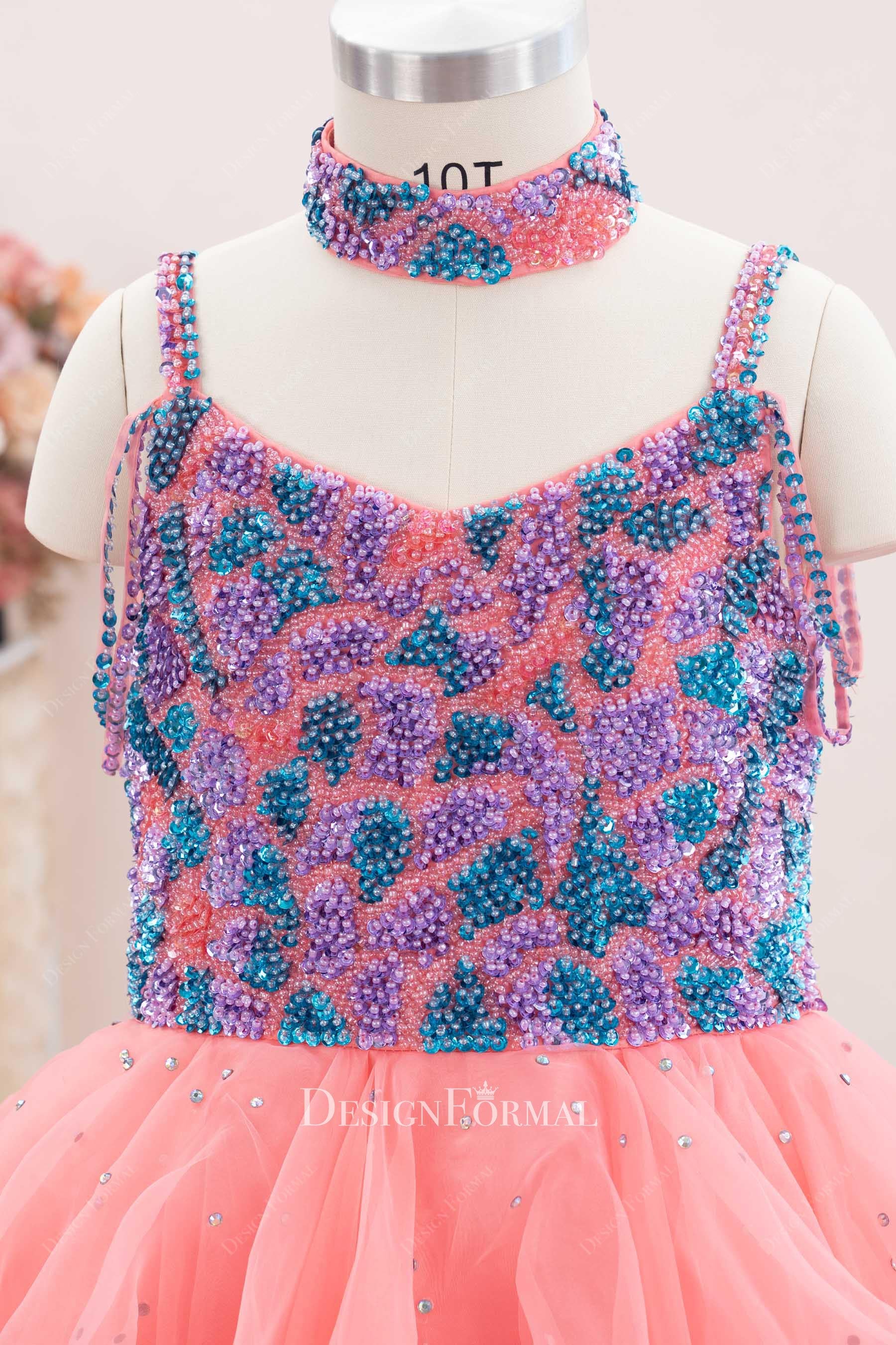 flamingo beaded v neck pageant gown